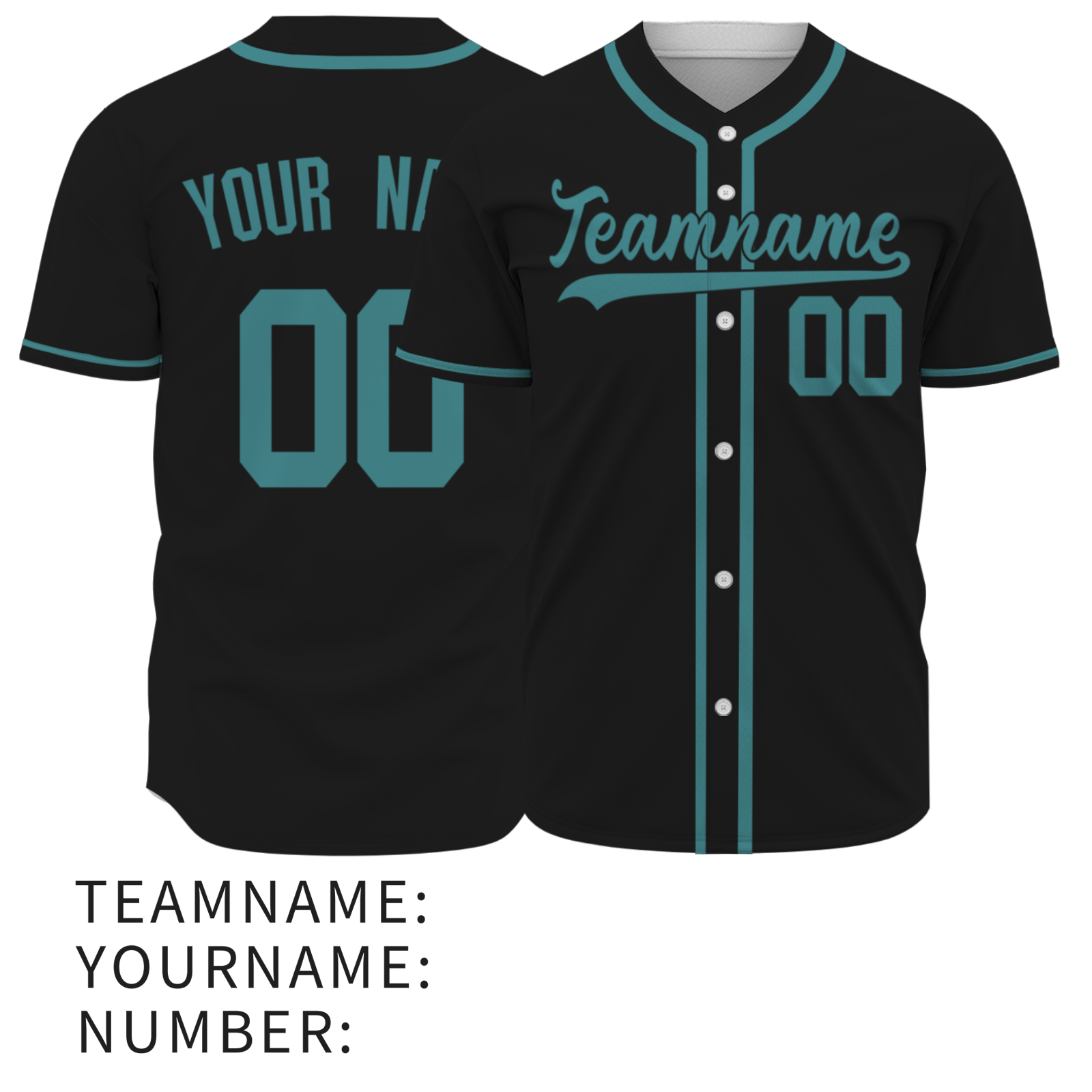 Custom Black Bluish green-Black Authentic Baseball Jersey