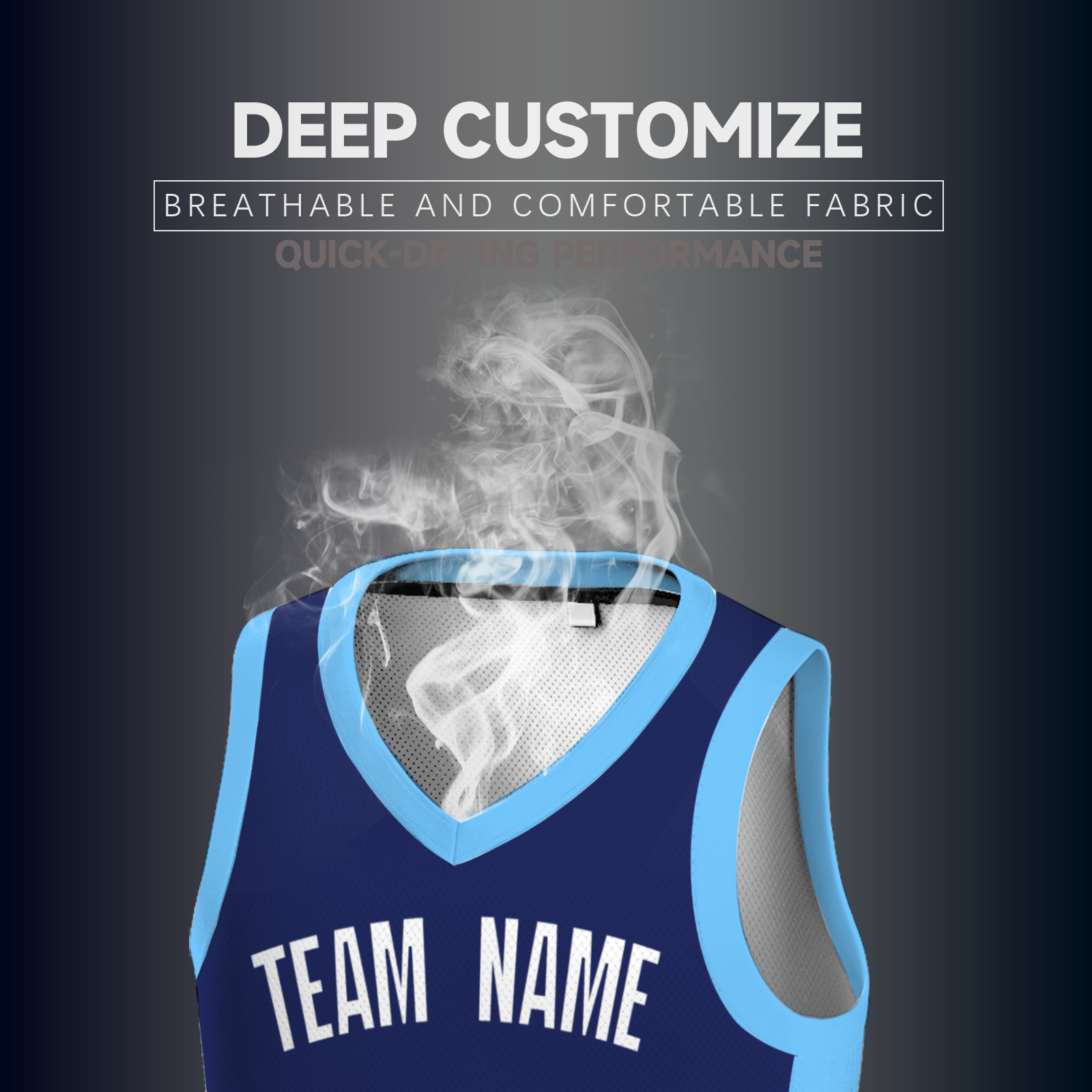 Custom Black Sky Blue-Black Two Tone V-Neck Basketball Jersey