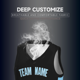 Custom Black Sky Blue-Black Two Tone V-Neck Basketball Jersey