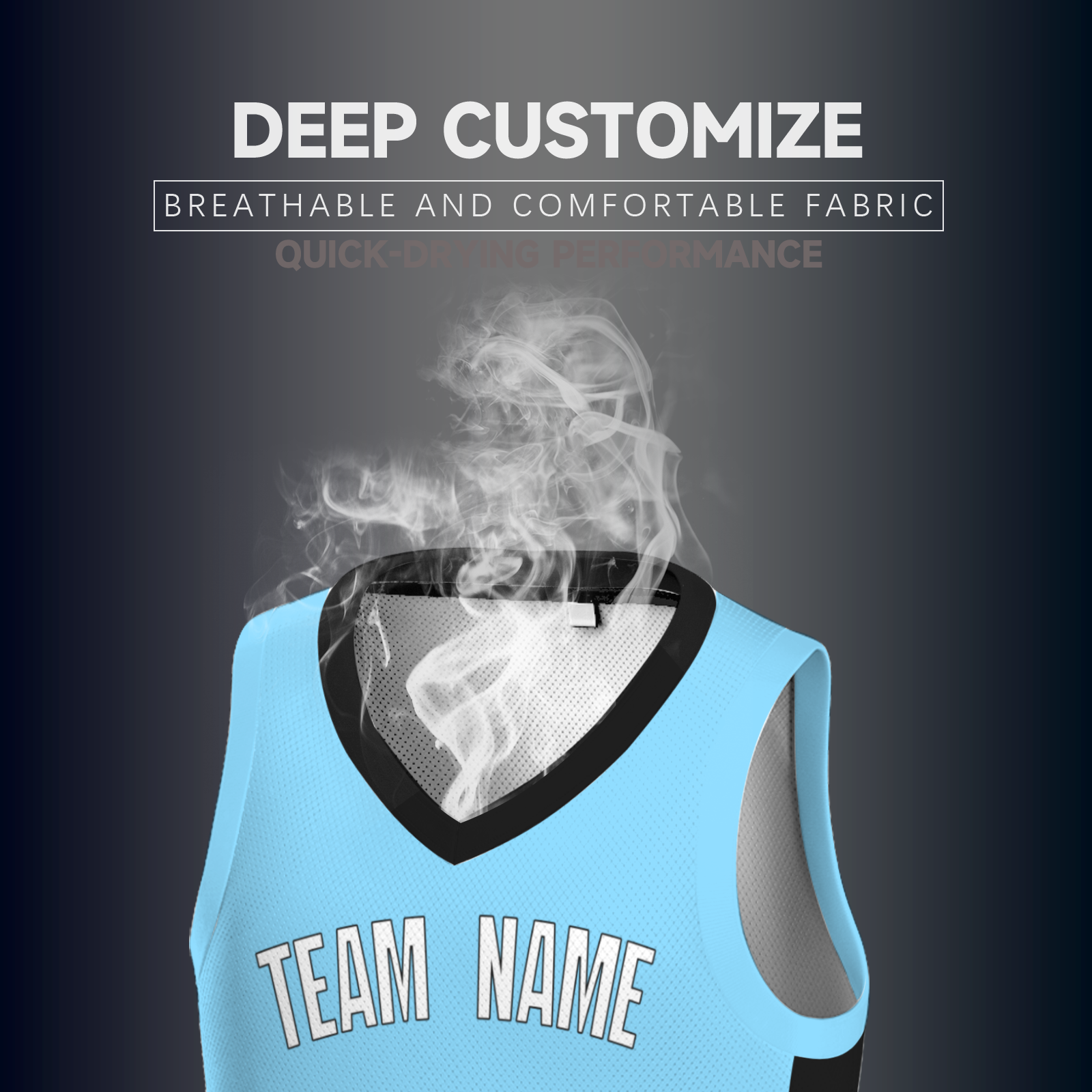 Custom Black Sky Blue-Black Two Tone V-Neck Basketball Jersey