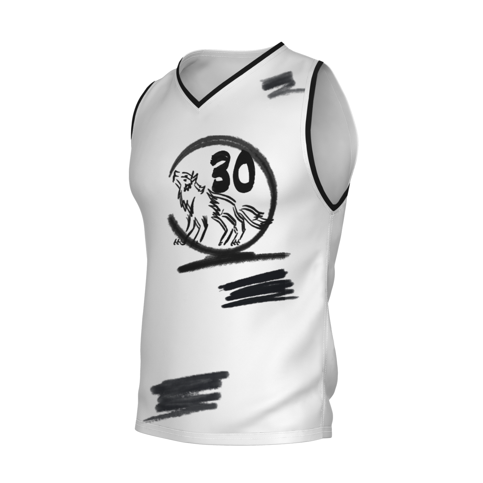 Custom White Chinese Painting Animal V-Neck Basketball Jersey