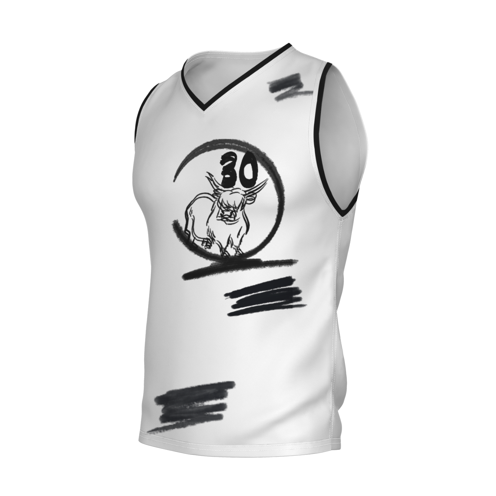 Custom White Chinese Painting Animal V-Neck Basketball Jersey