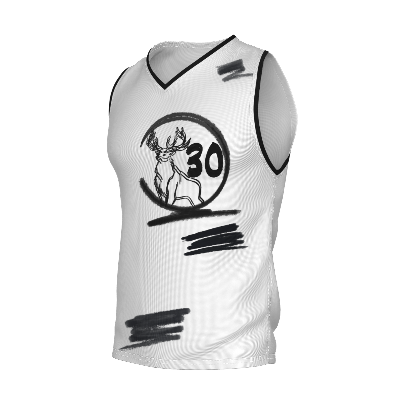 Custom White Chinese Painting Animal V-Neck Basketball Jersey