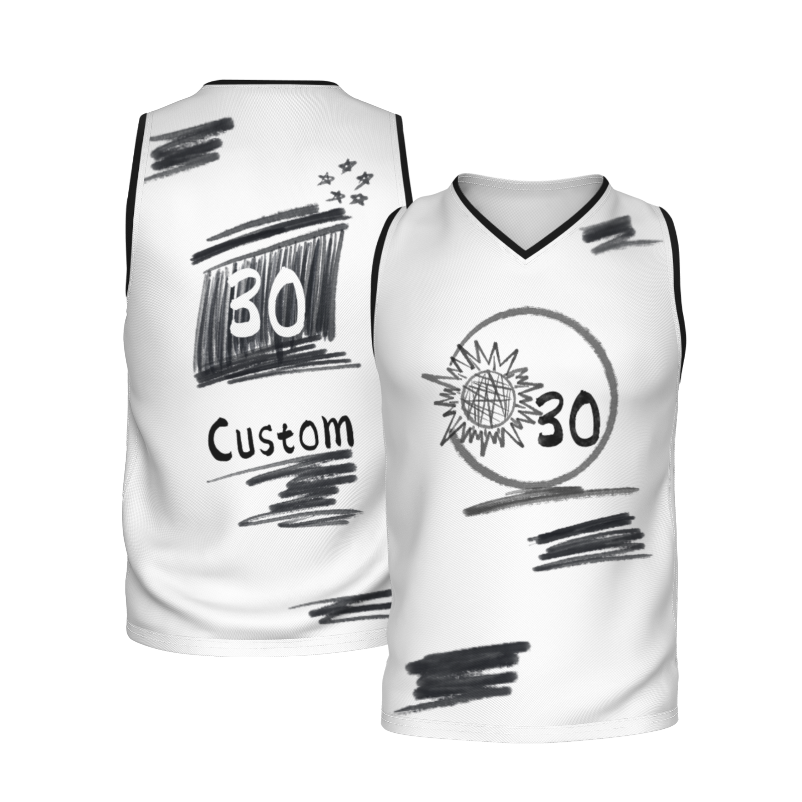 Custom White Chinese Painting Animal V-Neck Basketball Jersey