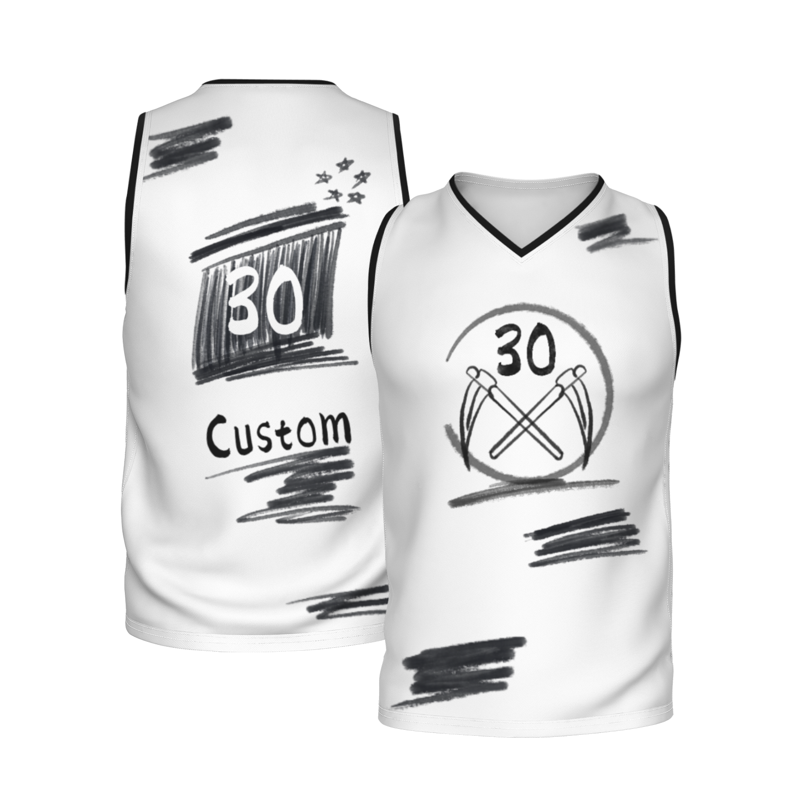 Custom White Chinese Painting Animal V-Neck Basketball Jersey