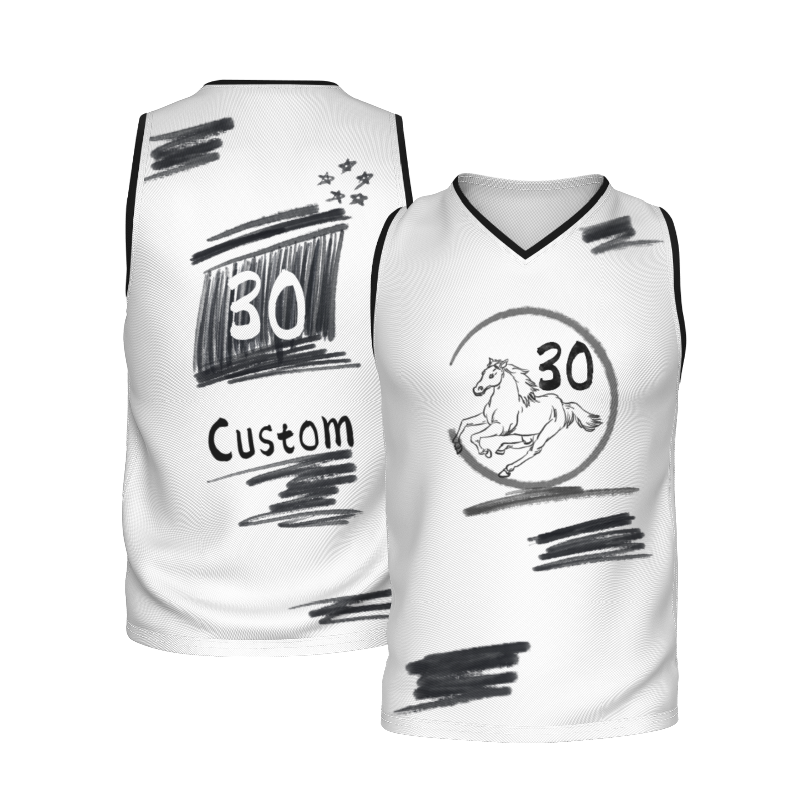 Custom White Chinese Painting Animal V-Neck Basketball Jersey