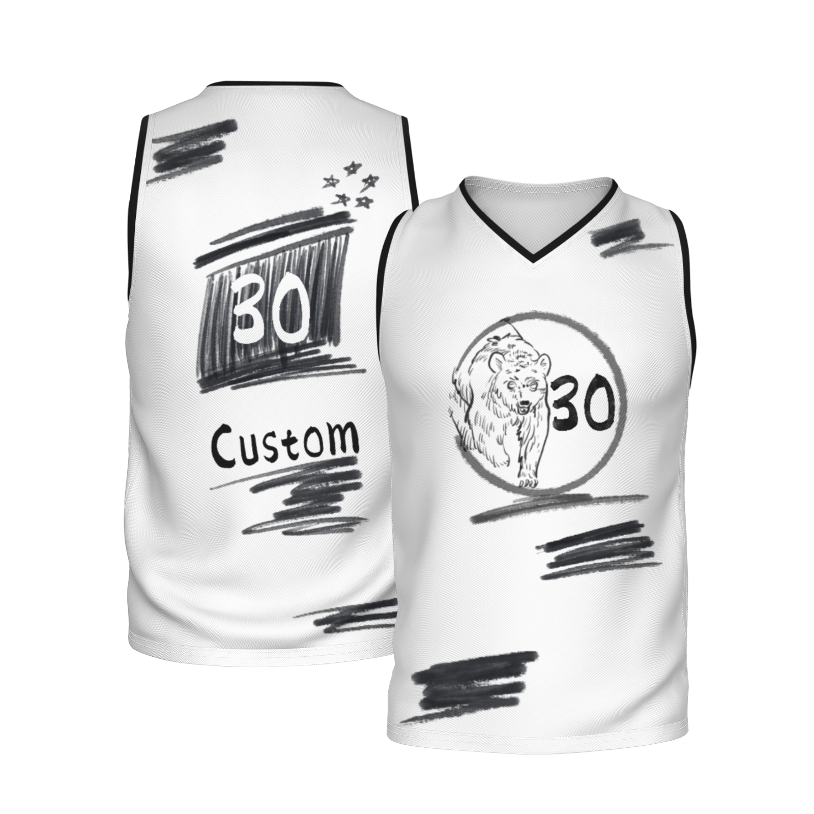 Custom White Chinese Painting Animal V-Neck Basketball Jersey