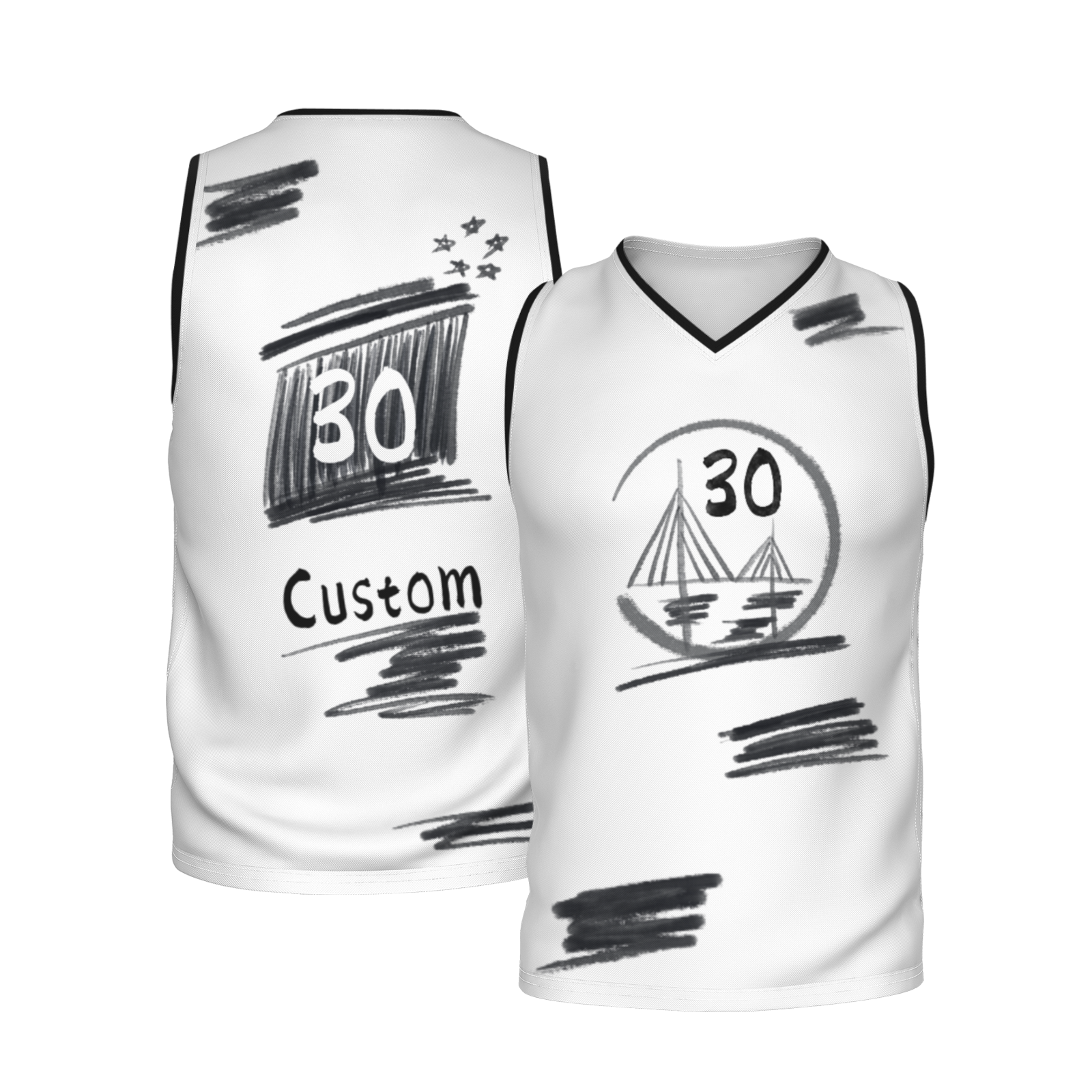 Custom White Chinese Painting Animal V-Neck Basketball Jersey