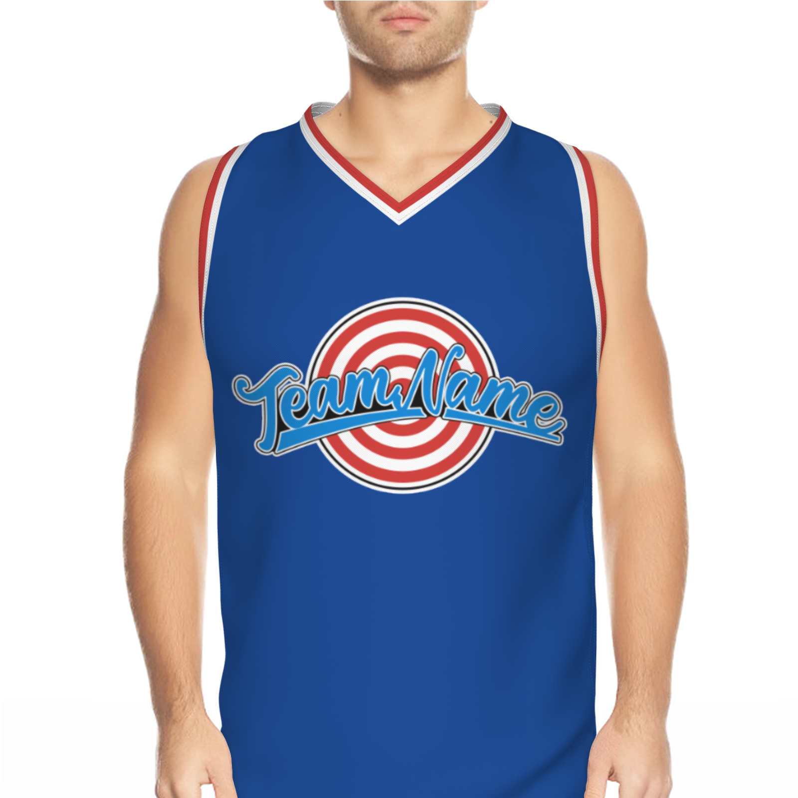 Custom Navy Blue Blue-Black Authentic Target For Archery V-Neck Basketball Jersey