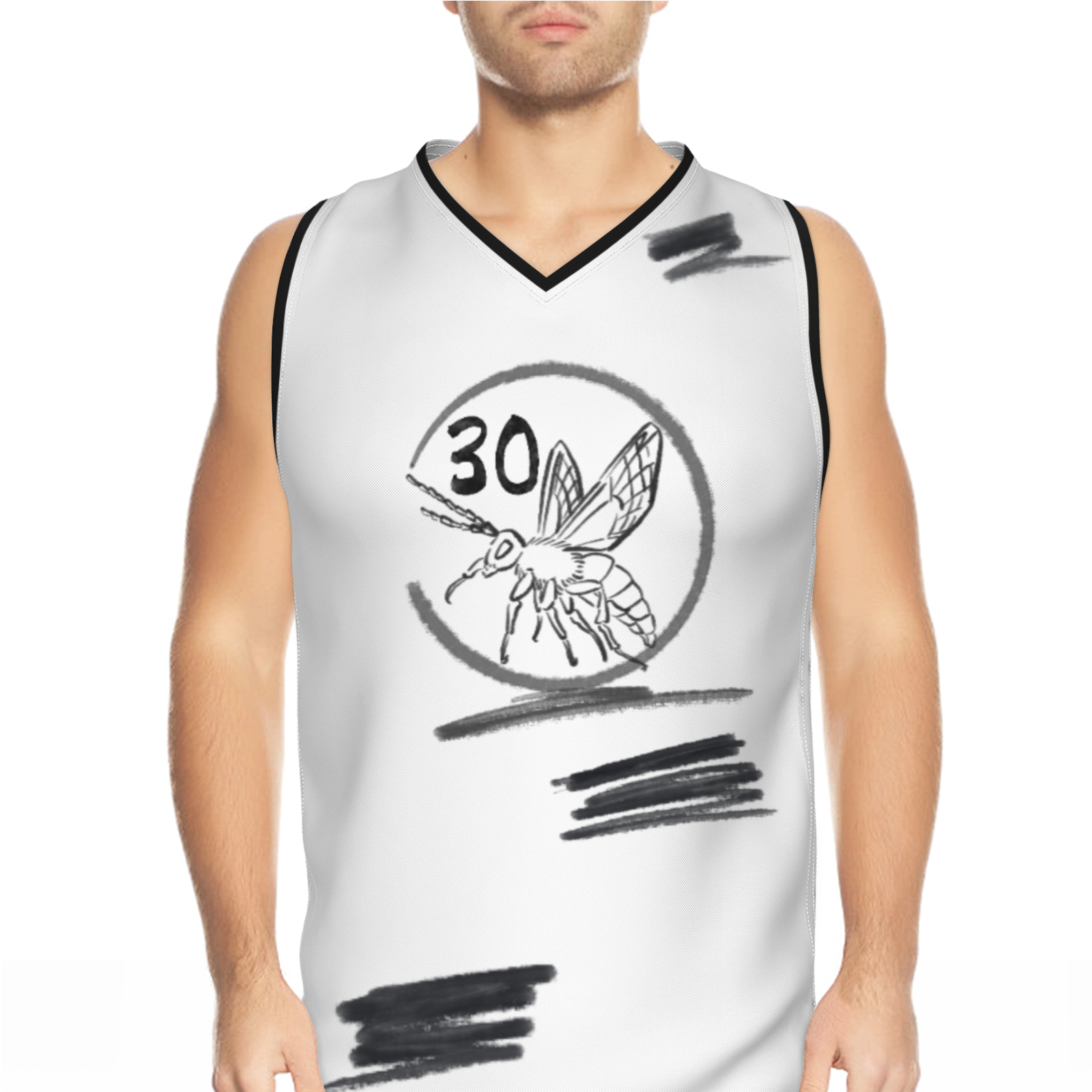 Custom White Chinese Painting Animal V-Neck Basketball Jersey