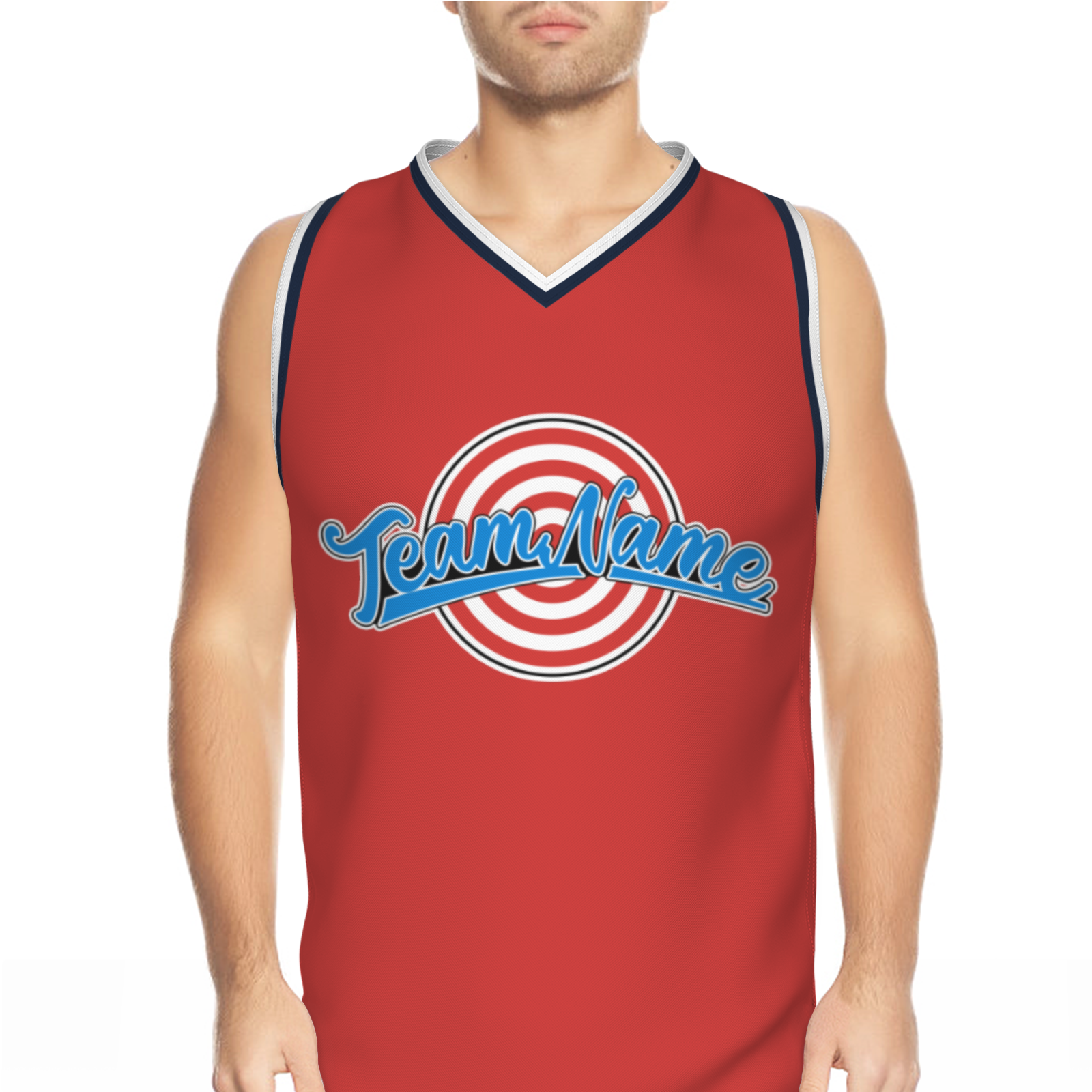 Custom Navy Blue Blue-Black Authentic Target For Archery V-Neck Basketball Jersey