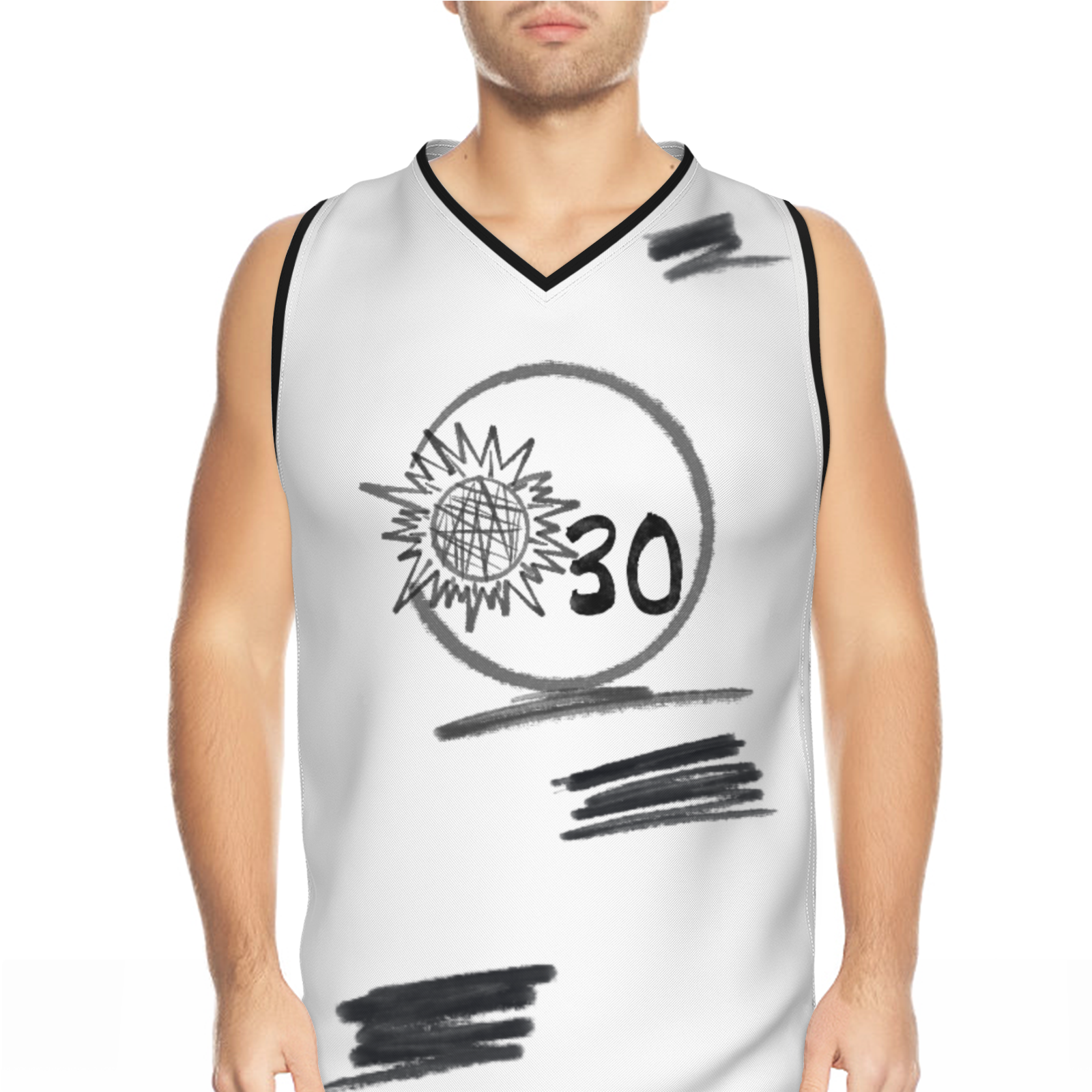 Custom White Chinese Painting Animal V-Neck Basketball Jersey