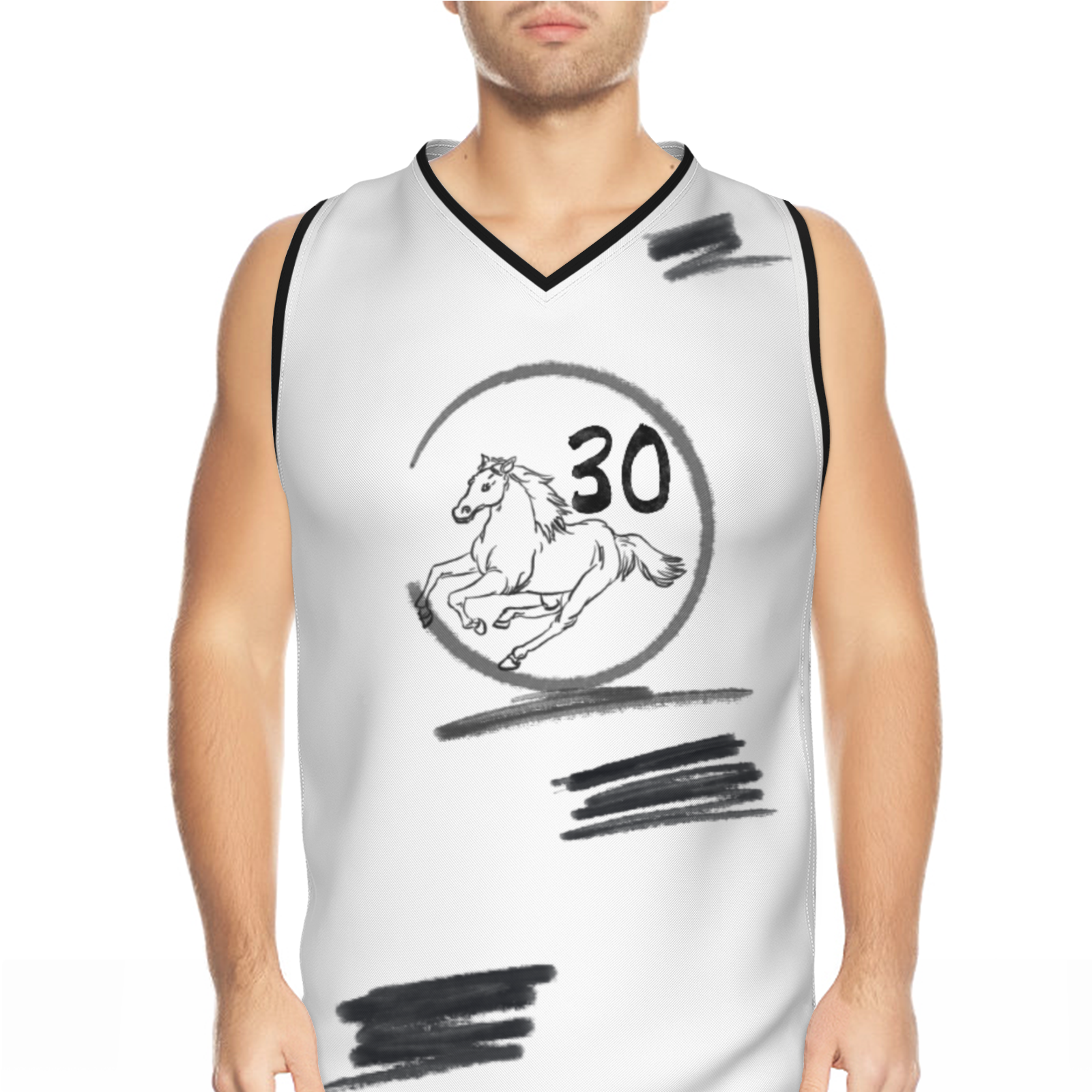 Custom White Chinese Painting Animal V-Neck Basketball Jersey