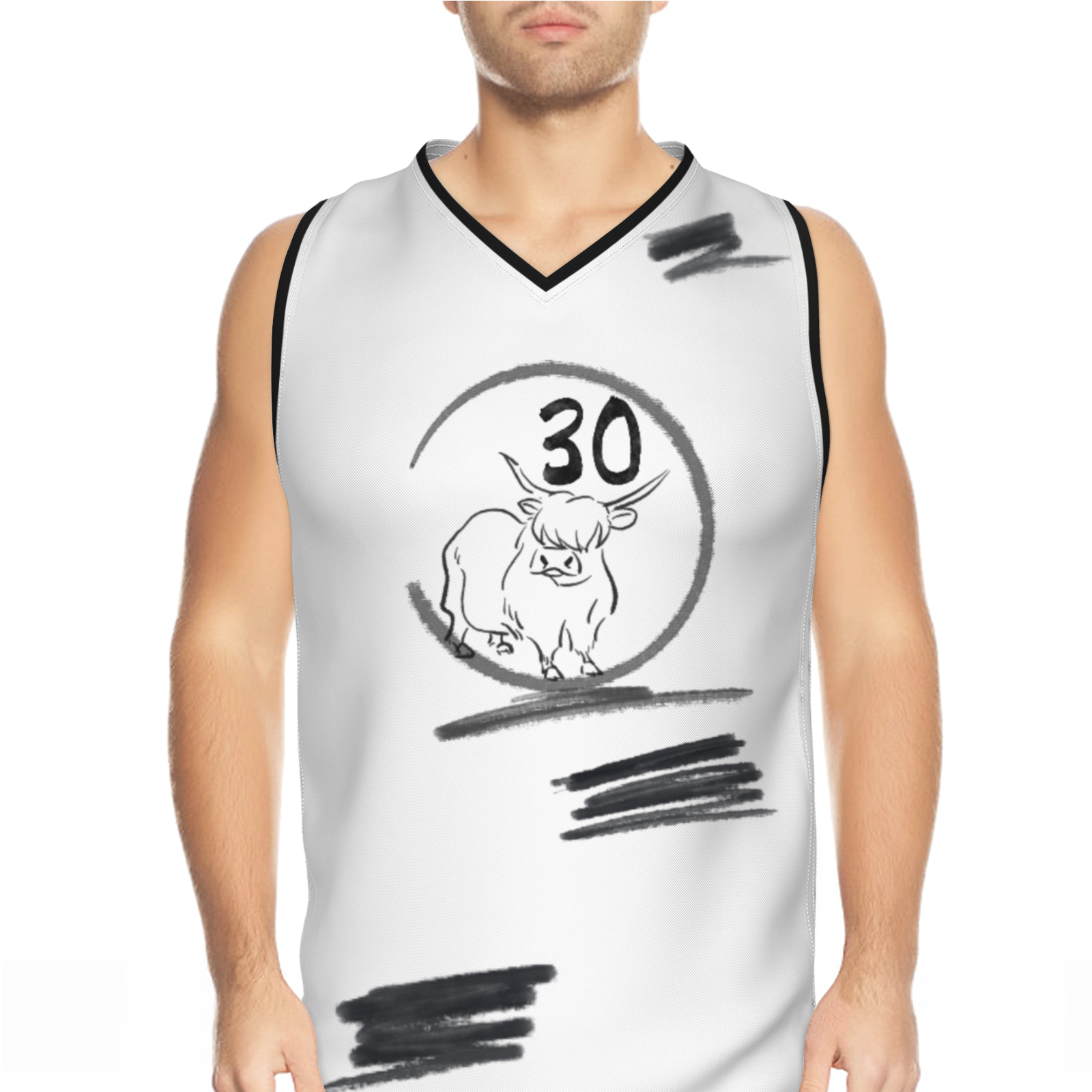 Custom White Chinese Painting Animal V-Neck Basketball Jersey