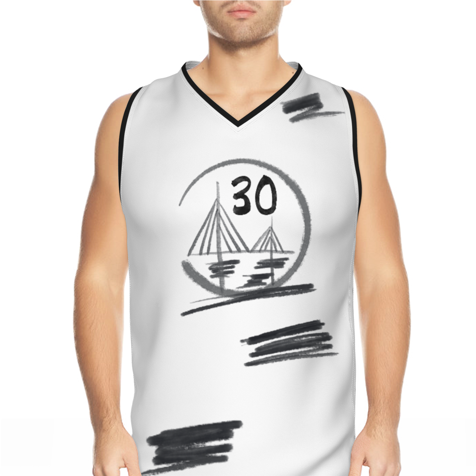 Custom White Chinese Painting Animal V-Neck Basketball Jersey