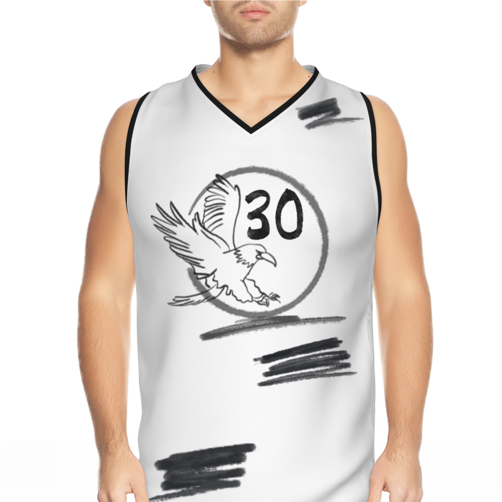 Custom White Chinese Painting Animal V-Neck Basketball Jersey