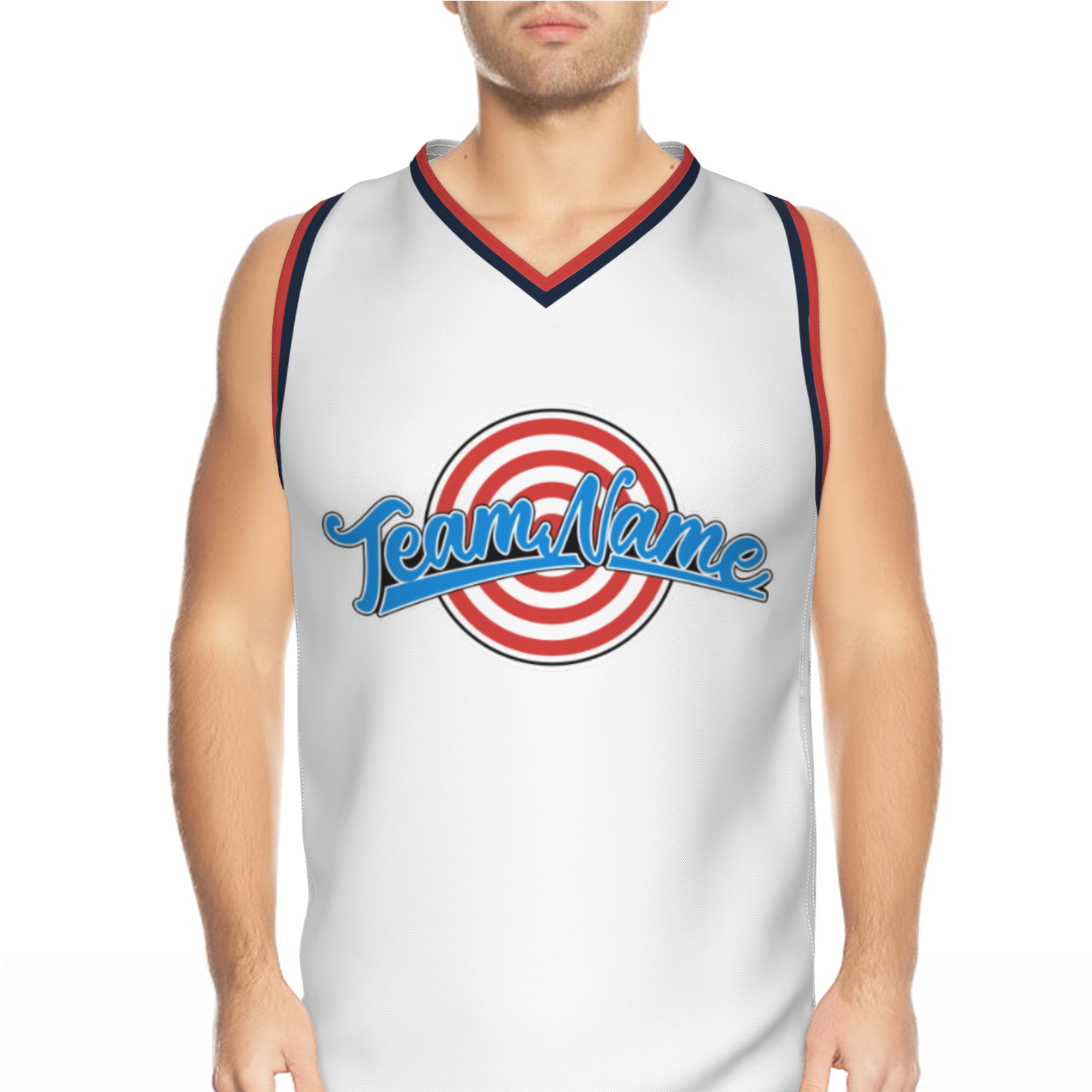 Custom Navy Blue Blue-Black Authentic Target For Archery V-Neck Basketball Jersey