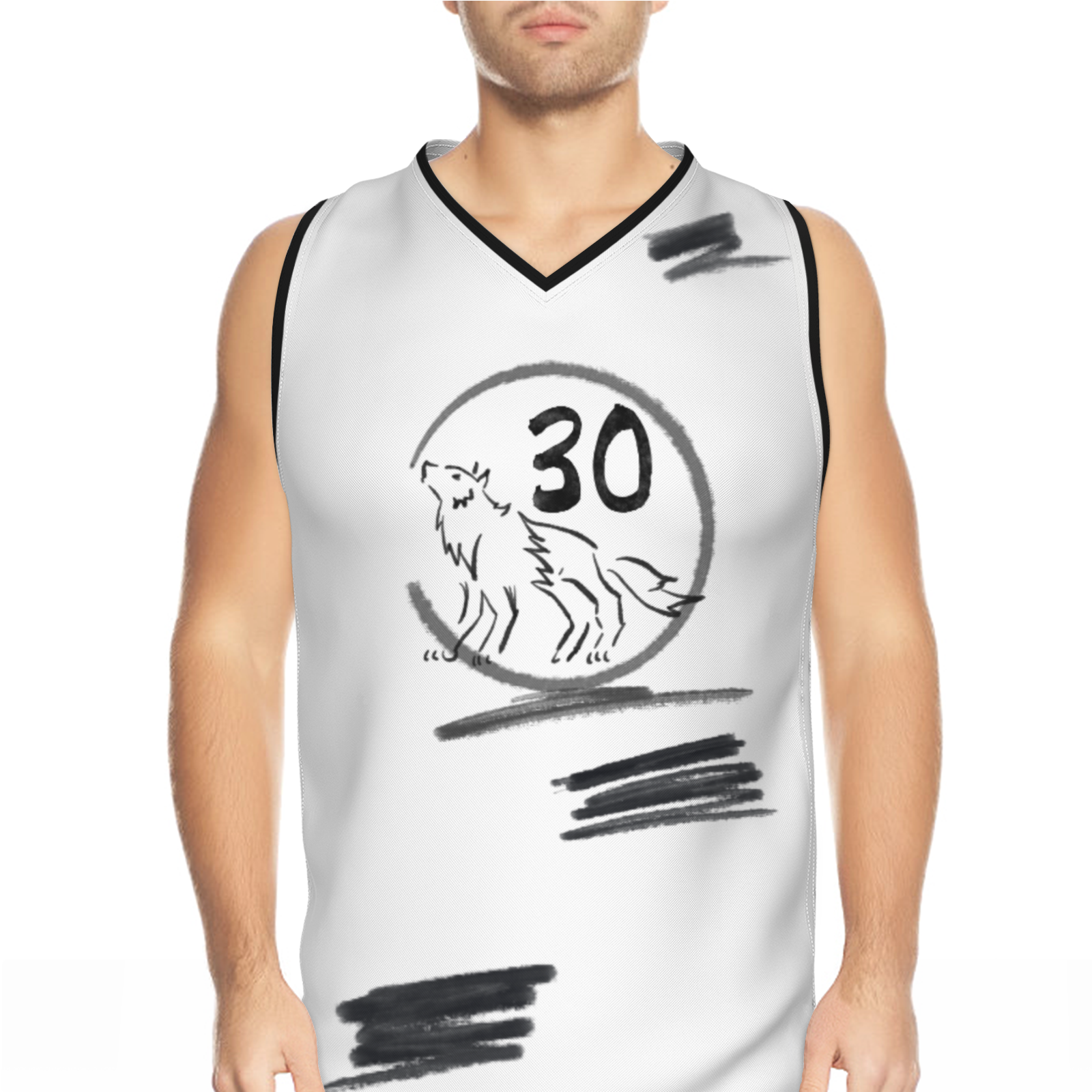 Custom White Chinese Painting Animal V-Neck Basketball Jersey