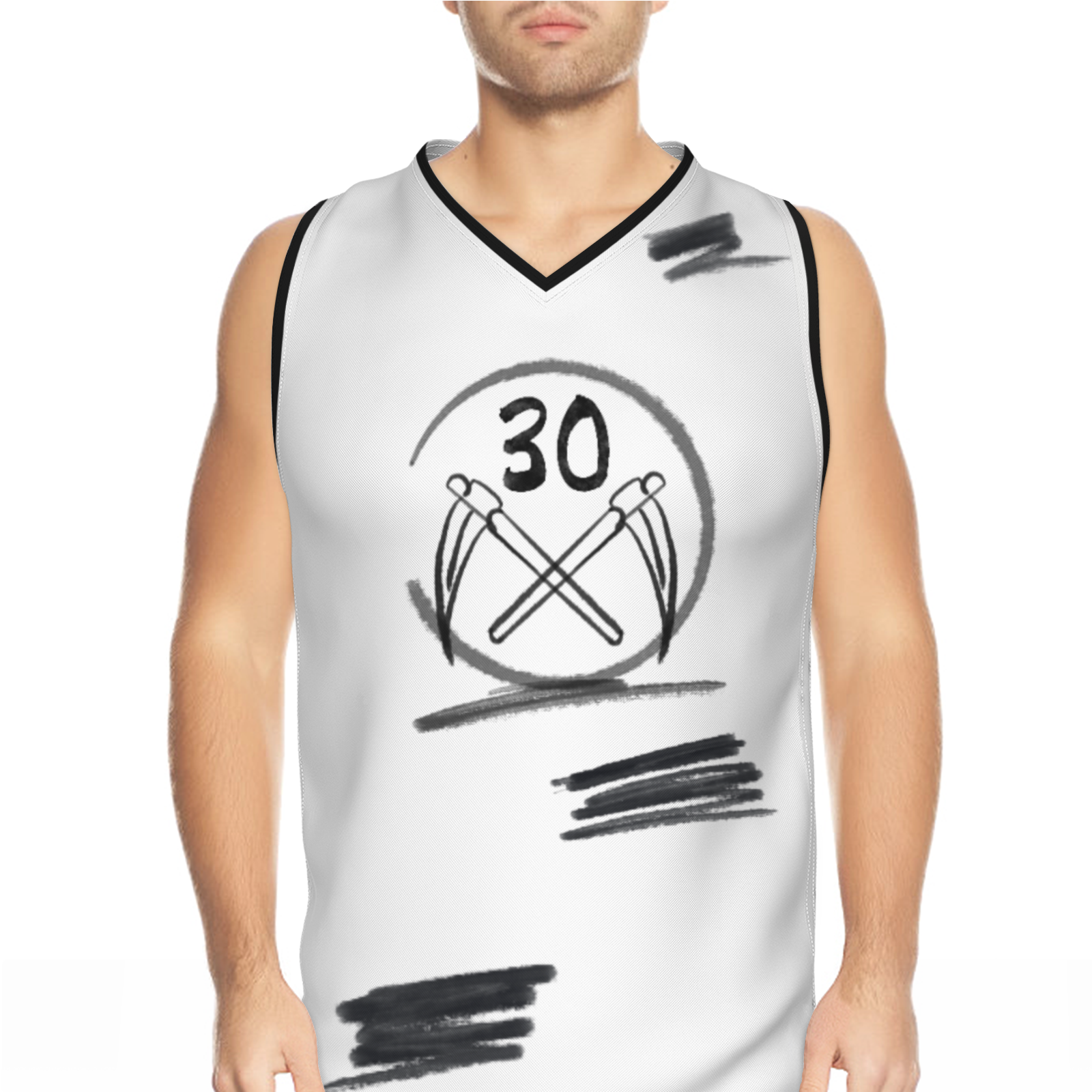 Custom White Chinese Painting Animal V-Neck Basketball Jersey