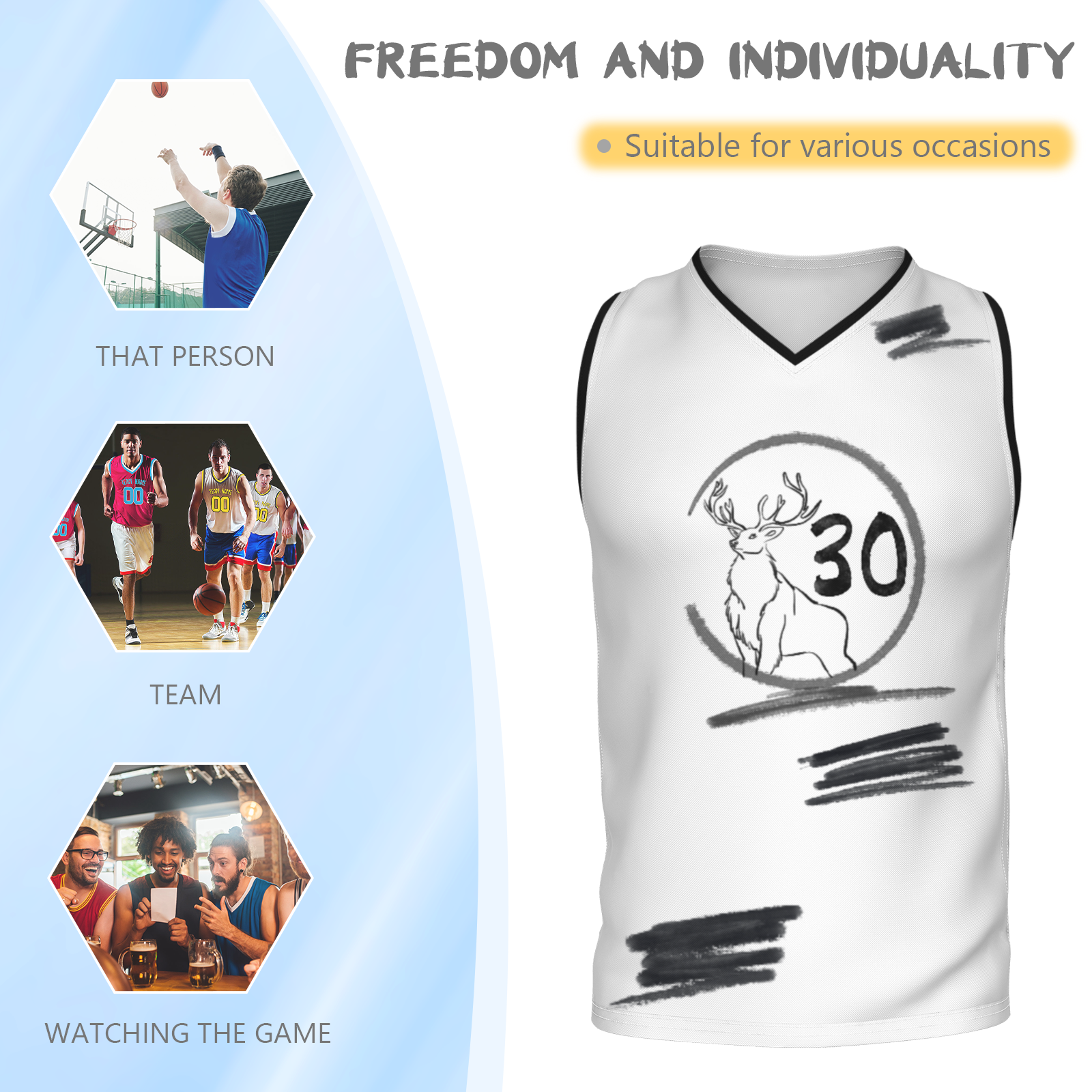 Custom White Chinese Painting Animal V-Neck Basketball Jersey