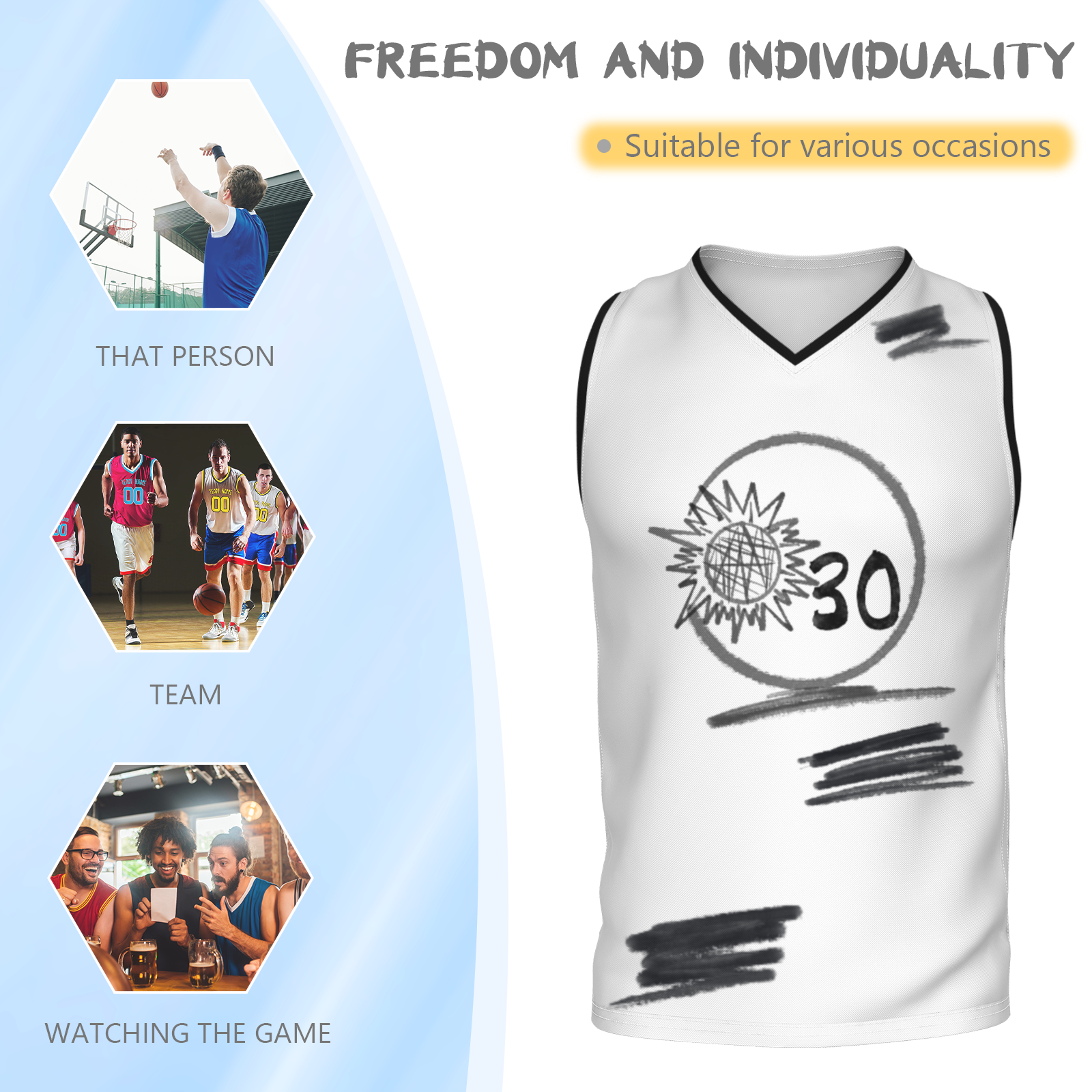 Custom White Chinese Painting Animal V-Neck Basketball Jersey