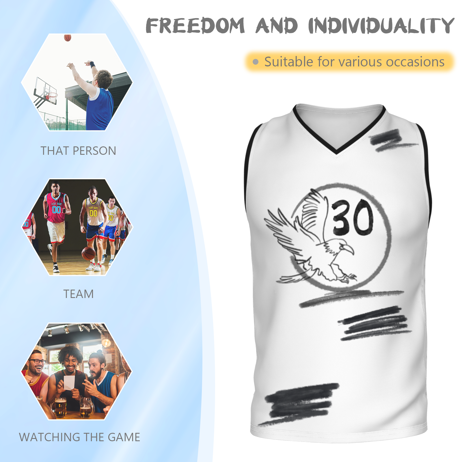 Custom White Chinese Painting Animal V-Neck Basketball Jersey