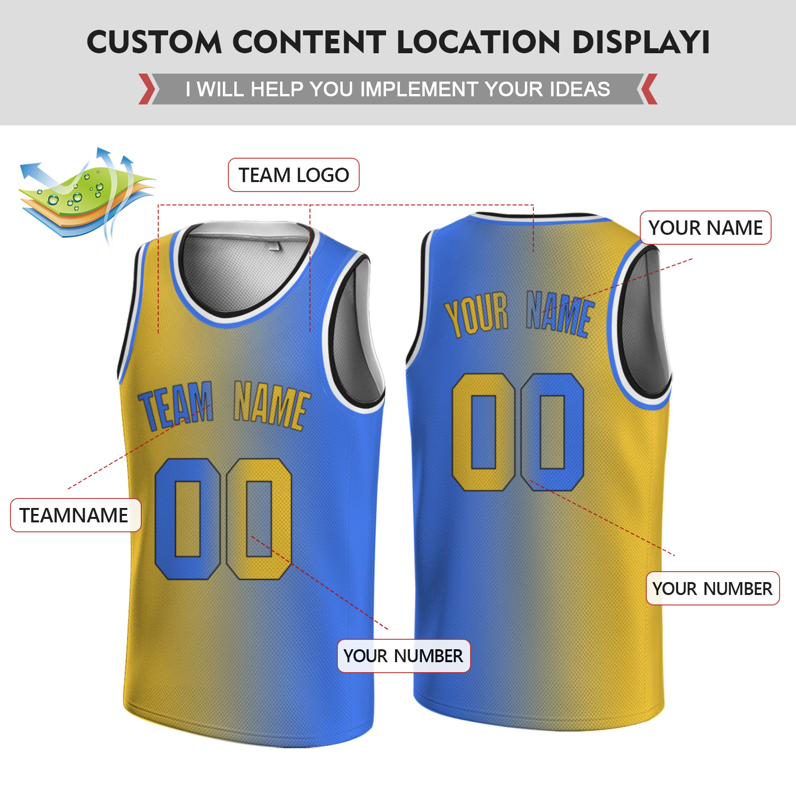 Custom Yellow-Blueviolet Black Authentic Split Fashion Round Neck Basketball Jersey