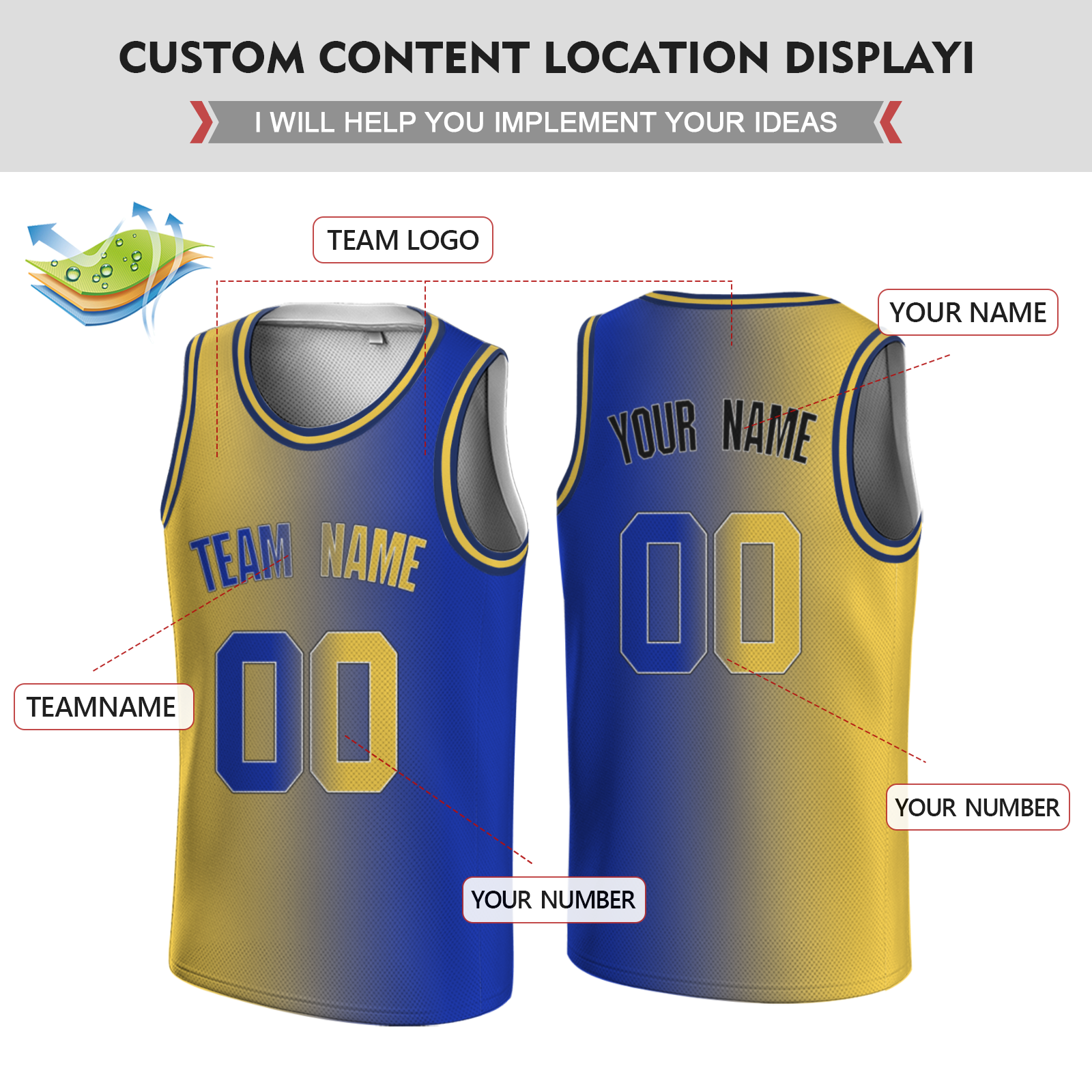 Custom Yellow-Blueviolet Black Authentic Split Fashion Round Neck Basketball Jersey