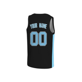 Custom Black Sky Blue-Black Two Tone V-Neck Basketball Jersey