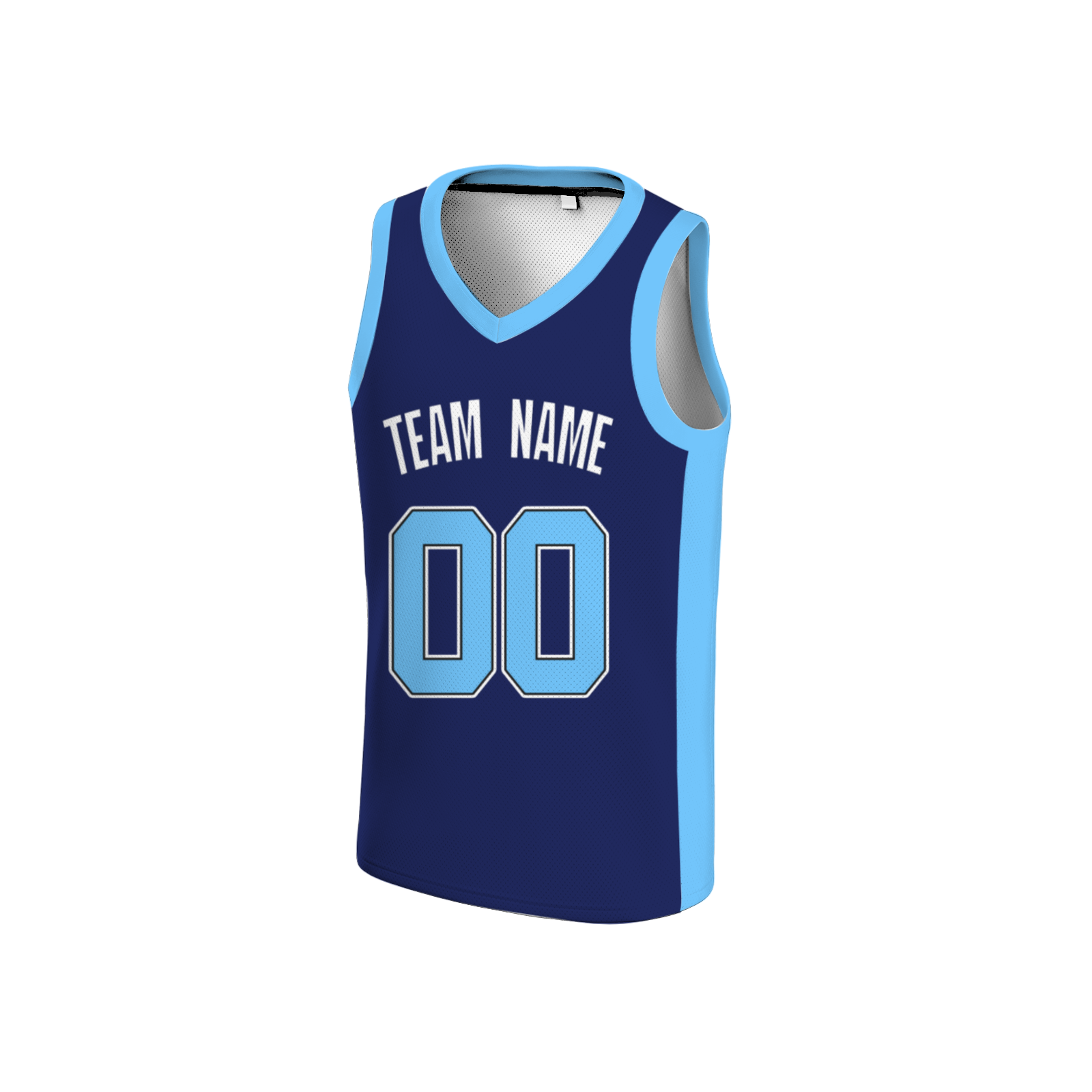 Custom Black Sky Blue-Black Two Tone V-Neck Basketball Jersey