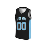 Custom Black Sky Blue-Black Two Tone V-Neck Basketball Jersey