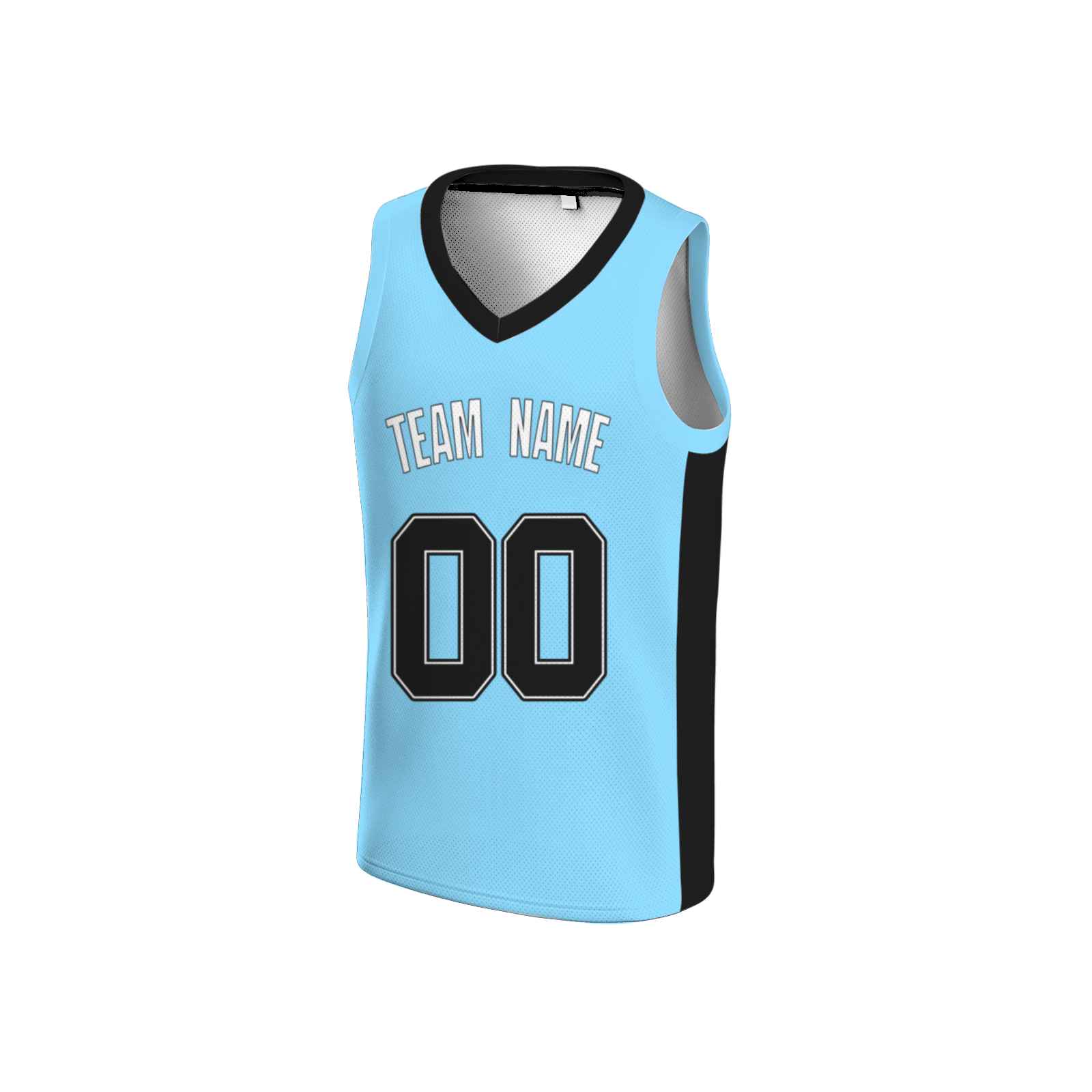 Custom Black Sky Blue-Black Two Tone V-Neck Basketball Jersey