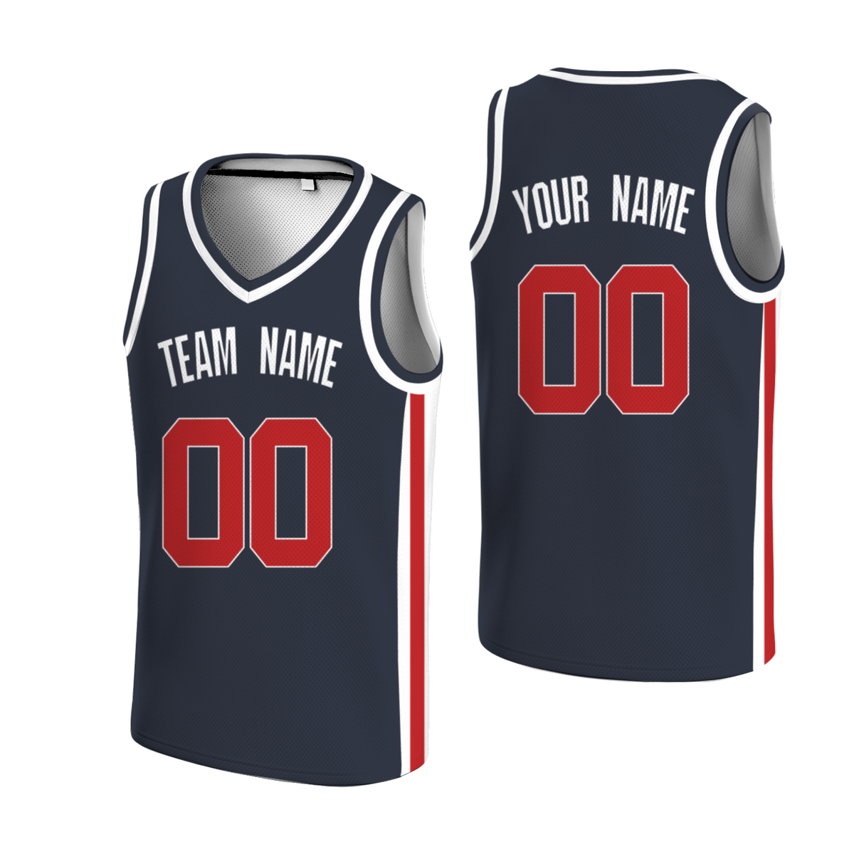 Custom Black Red-White Two Tone V-Neck Basketball Jersey