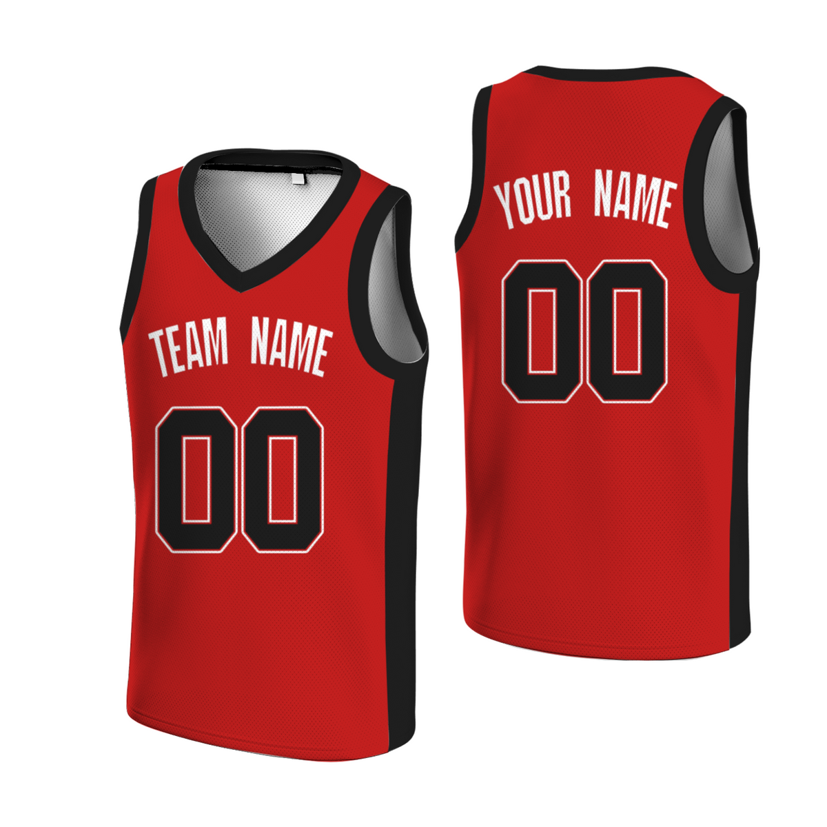 Custom Red Black-White Two Tone Authentic V-Neck Basketball Jersey