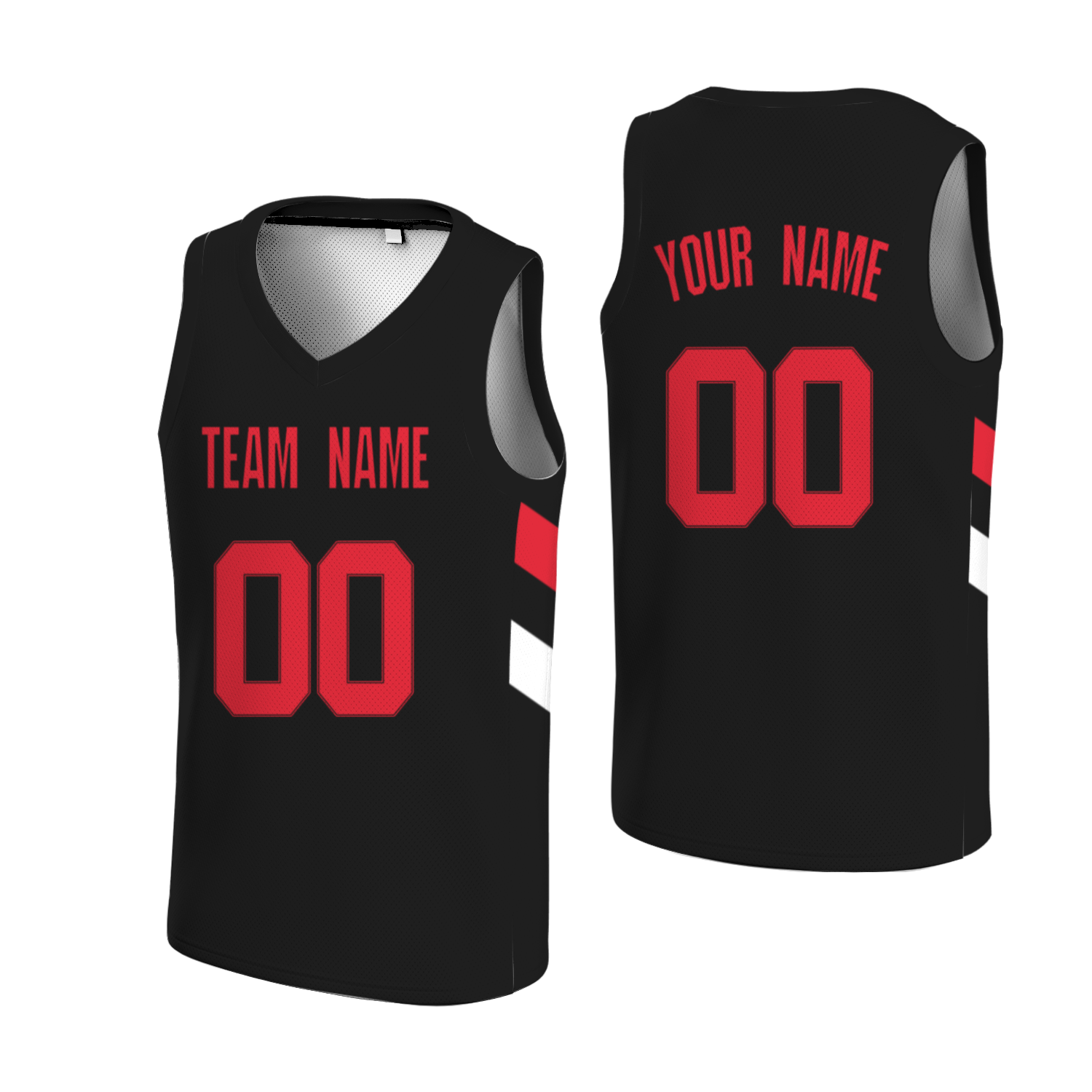 Custom Black Red-Black Authentic V-Neck Basketball Jersey