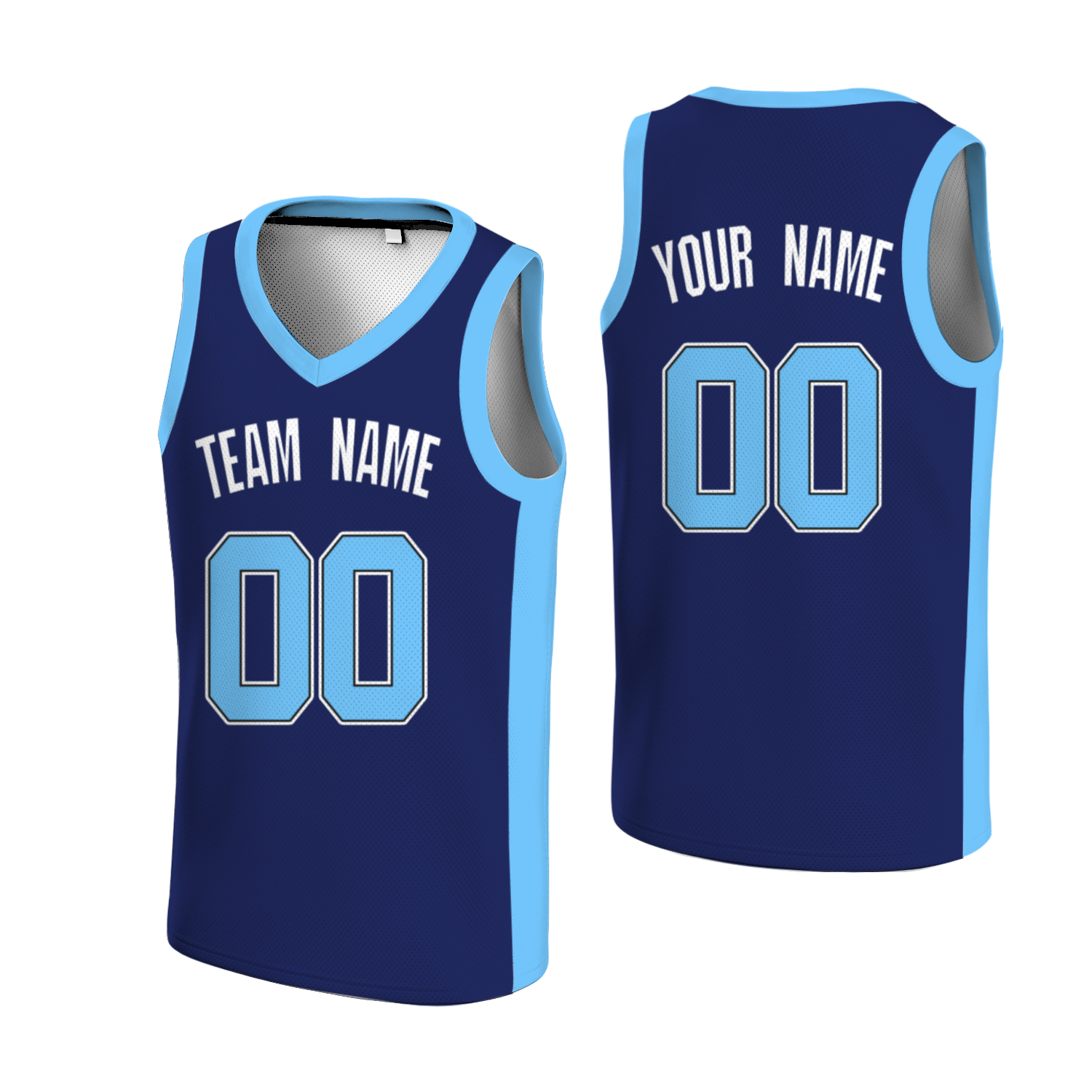 Custom Black Sky Blue-Black Two Tone V-Neck Basketball Jersey