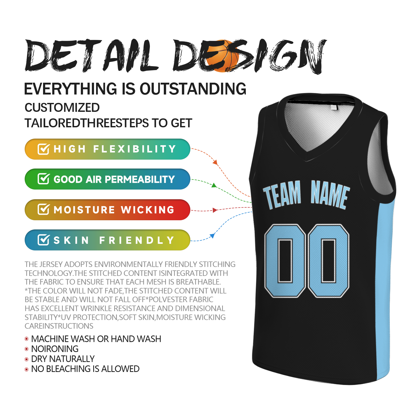 Custom Black Sky Blue-Black Two Tone V-Neck Basketball Jersey