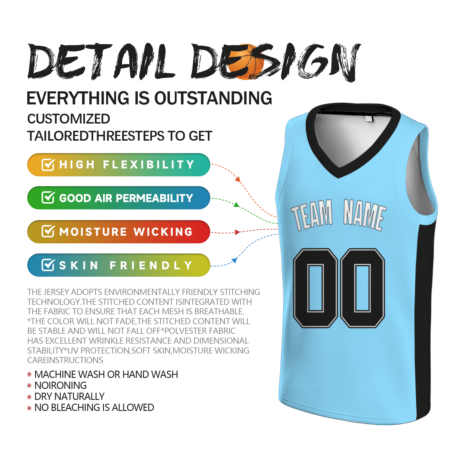 Custom Black Sky Blue-Black Two Tone V-Neck Basketball Jersey