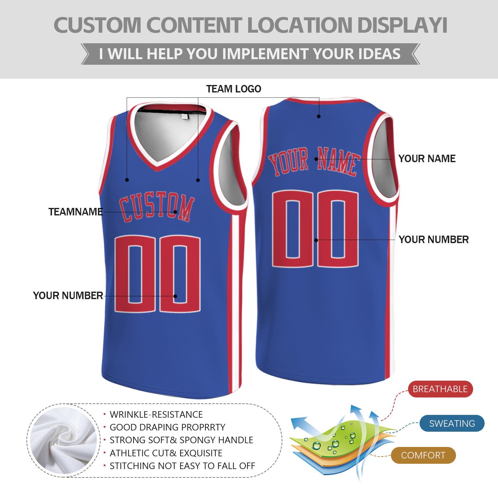 Custom Bluish Violet Red-White Authentic V-Neck Basketball Jersey