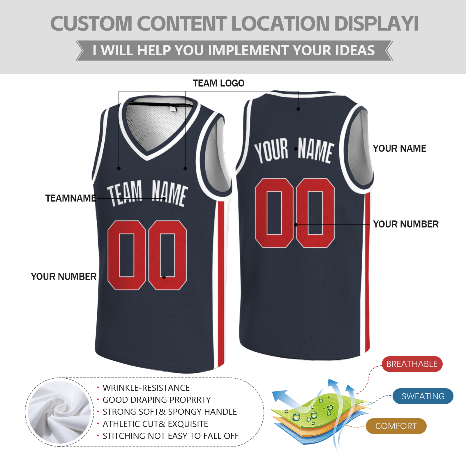 Custom Black Red-White Two Tone V-Neck Basketball Jersey