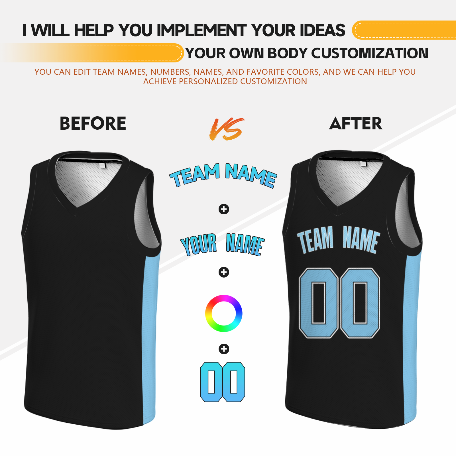 Custom Black Sky Blue-Black Two Tone V-Neck Basketball Jersey