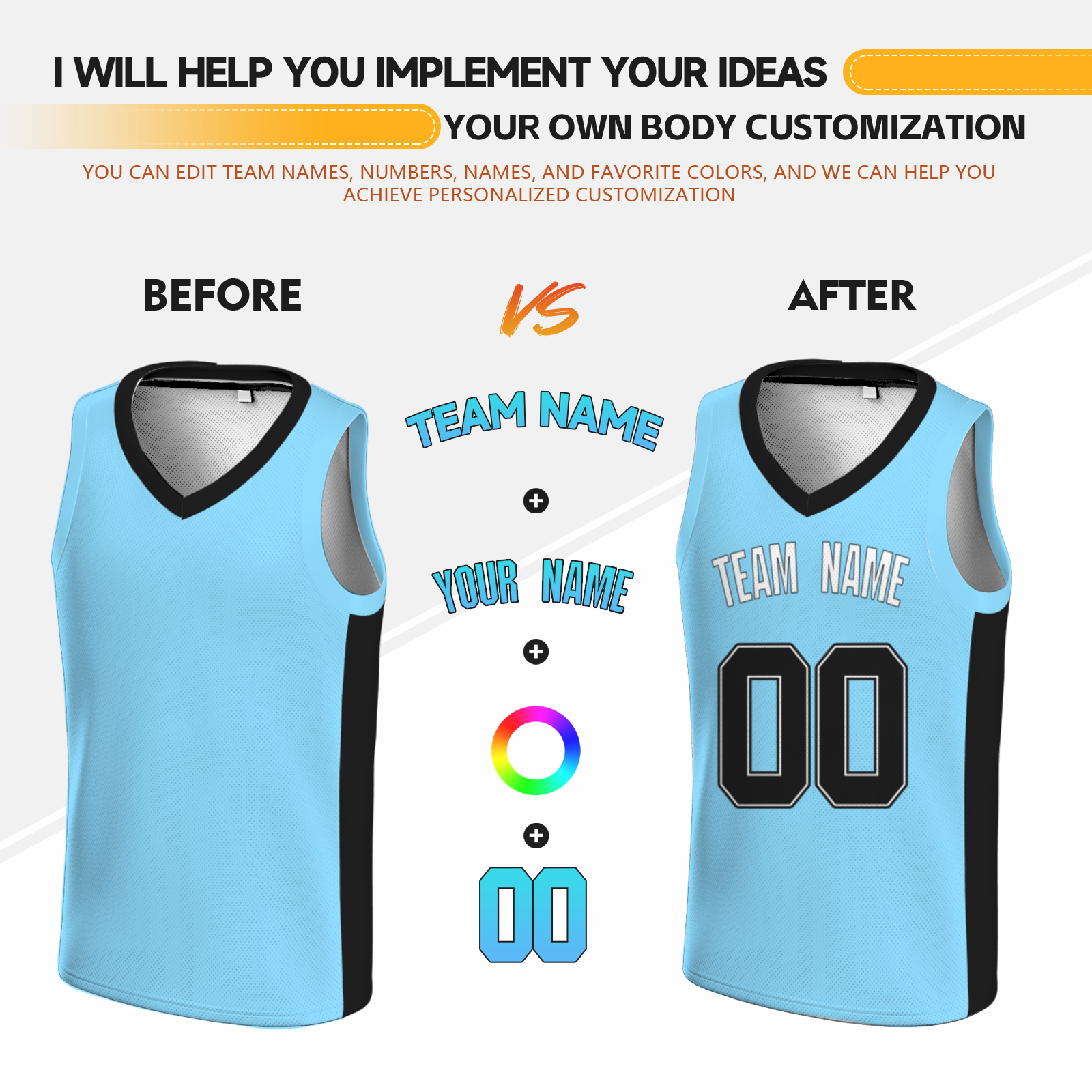 Custom Black Sky Blue-Black Two Tone V-Neck Basketball Jersey