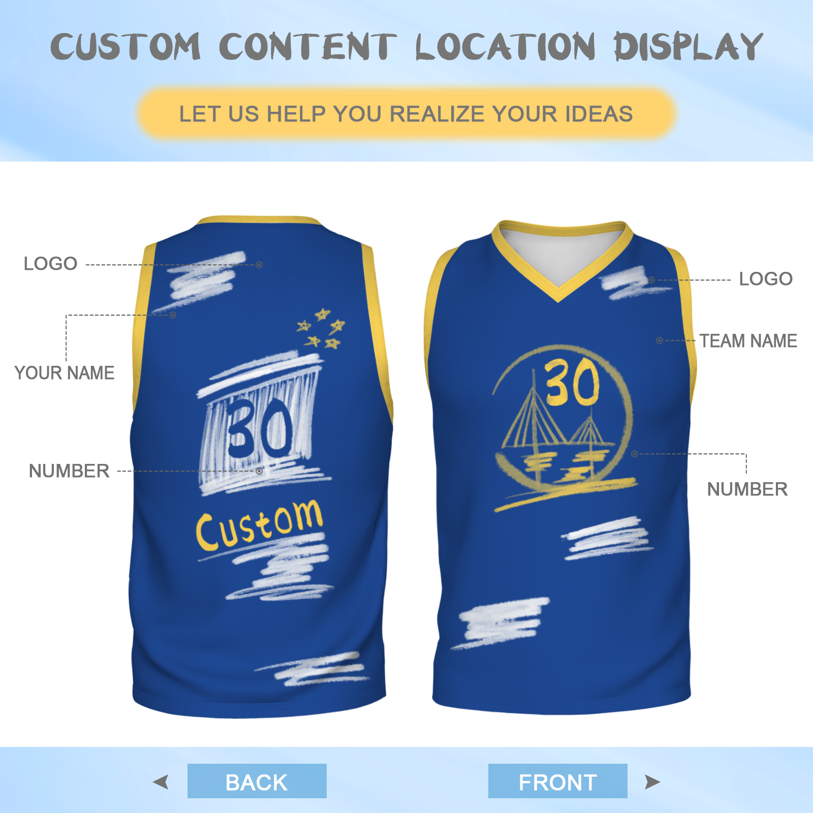 Custom Blue Chinese Painting Horse V-Neck Basketball Jersey