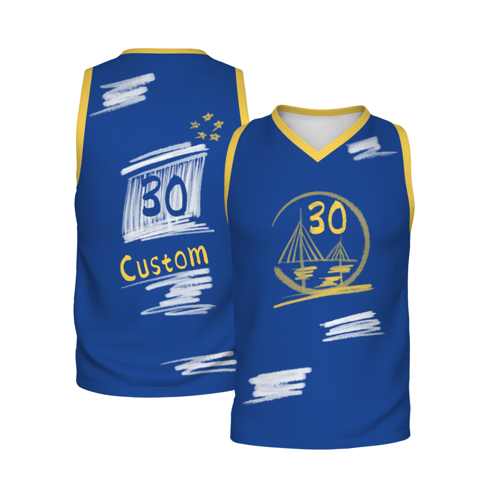 Custom Blue Chinese Painting Horse V-Neck Basketball Jersey