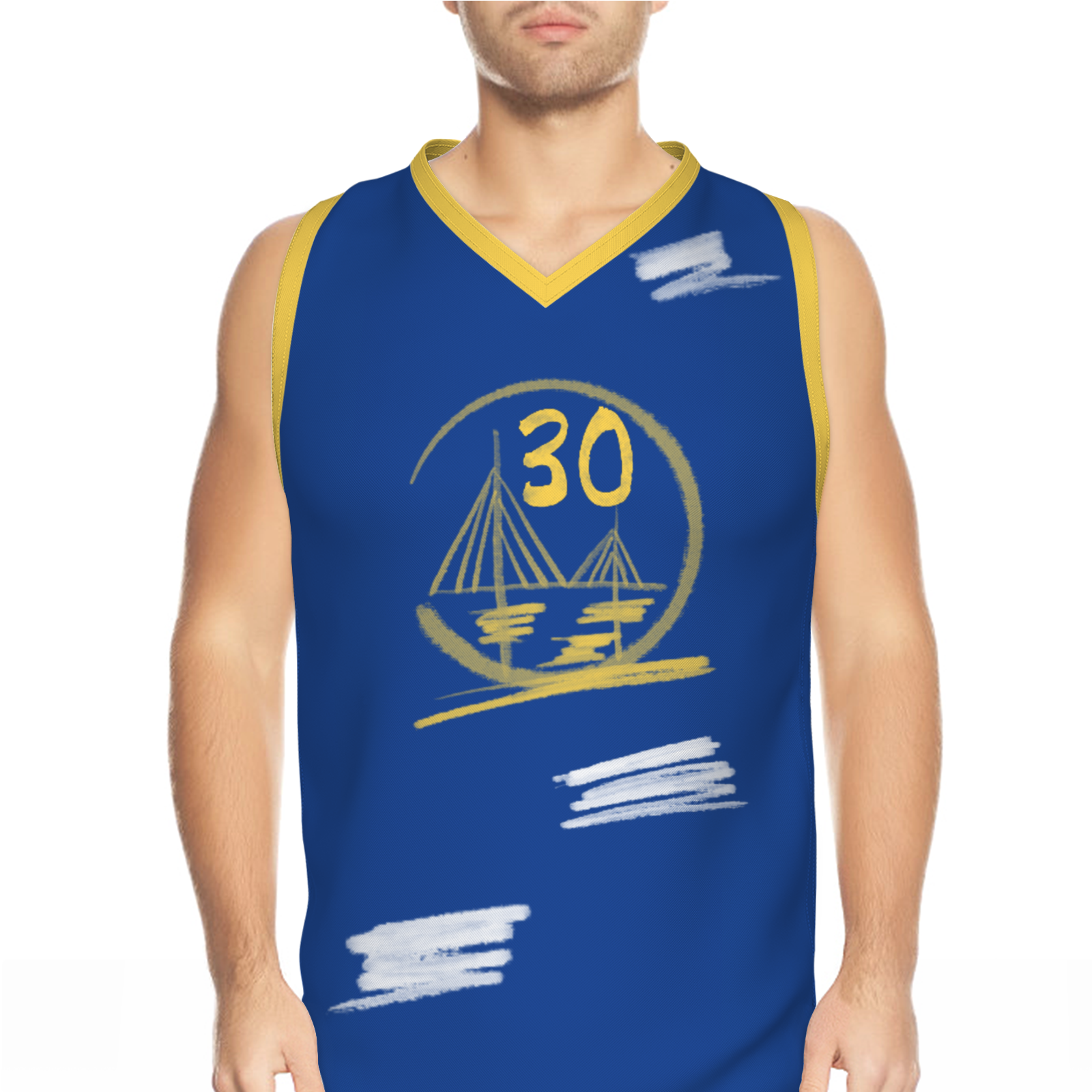 Custom Blue Chinese Painting Horse V-Neck Basketball Jersey