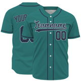 Custom Teal Navy Blue-White Authentic Baseball Jersey