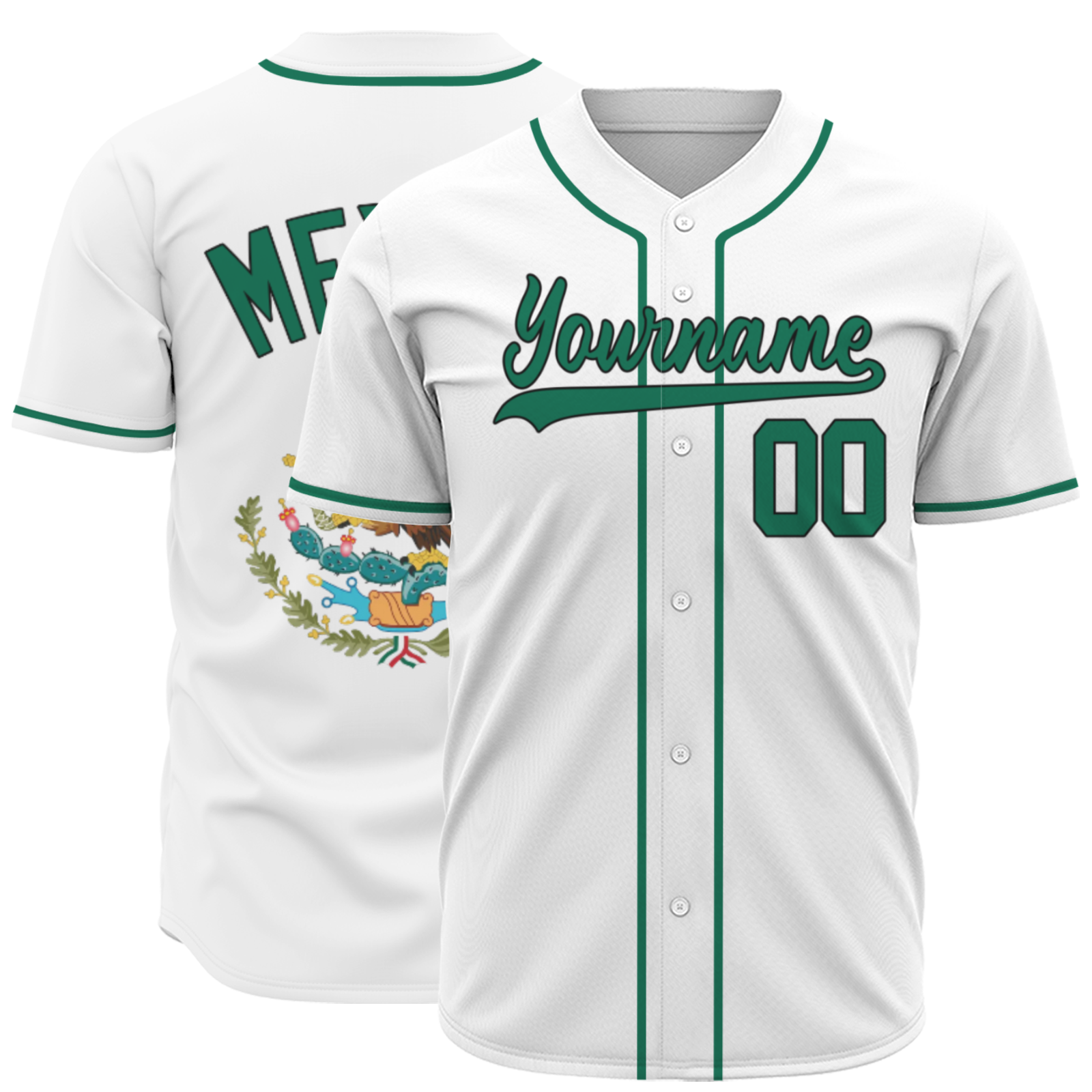 Custom Black Kelly Green-Black Authentic Mexican Flag Fashion Baseball Jersey