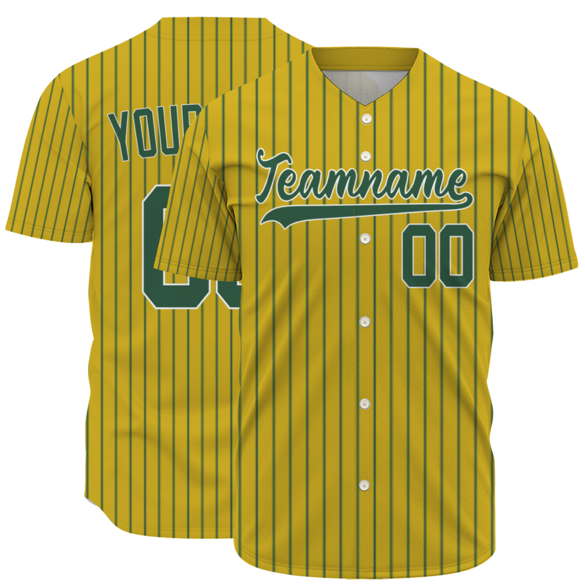 Custom Yellowish Brown Dark Green Pinstripe Green-White Authentic Baseball Jersey