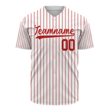 Custom White Red Pinstripe Red-White Authentic Baseball Jersey