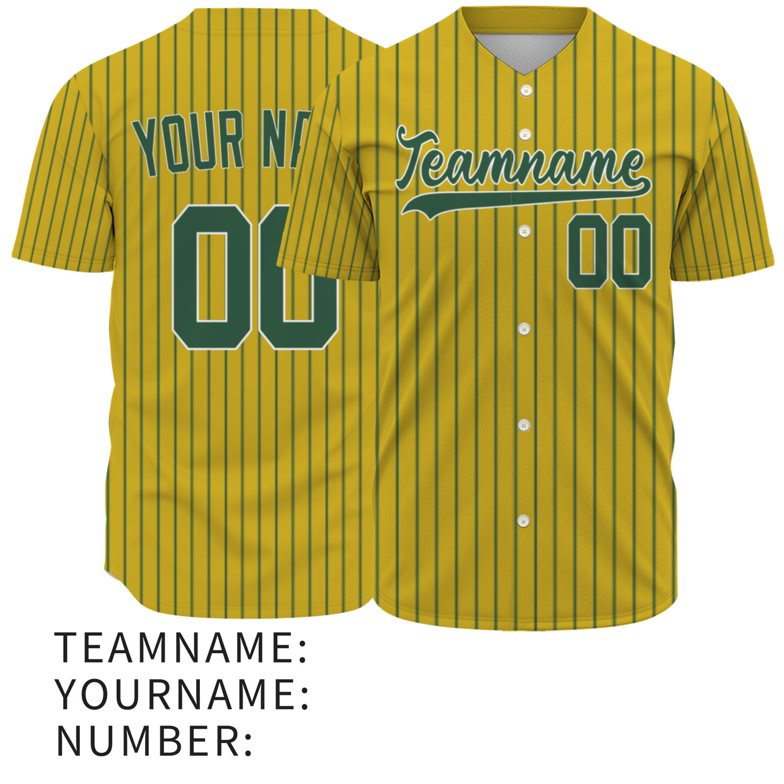 Custom Yellowish Brown Dark Green Pinstripe Green-White Authentic Baseball Jersey